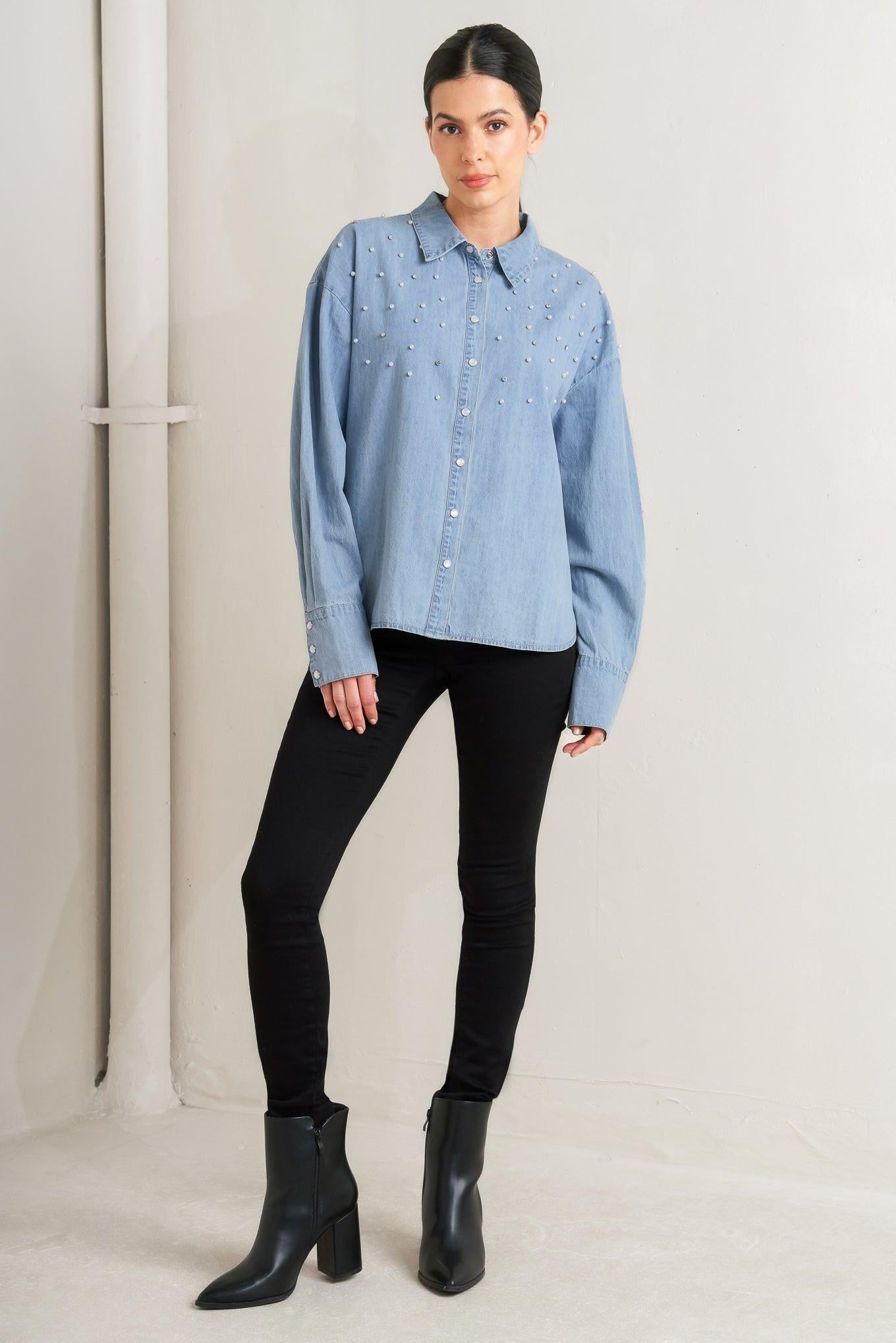 Power Tailoring Lightweight Shirt in light indigo, view 1 — Soul Flow Apparel