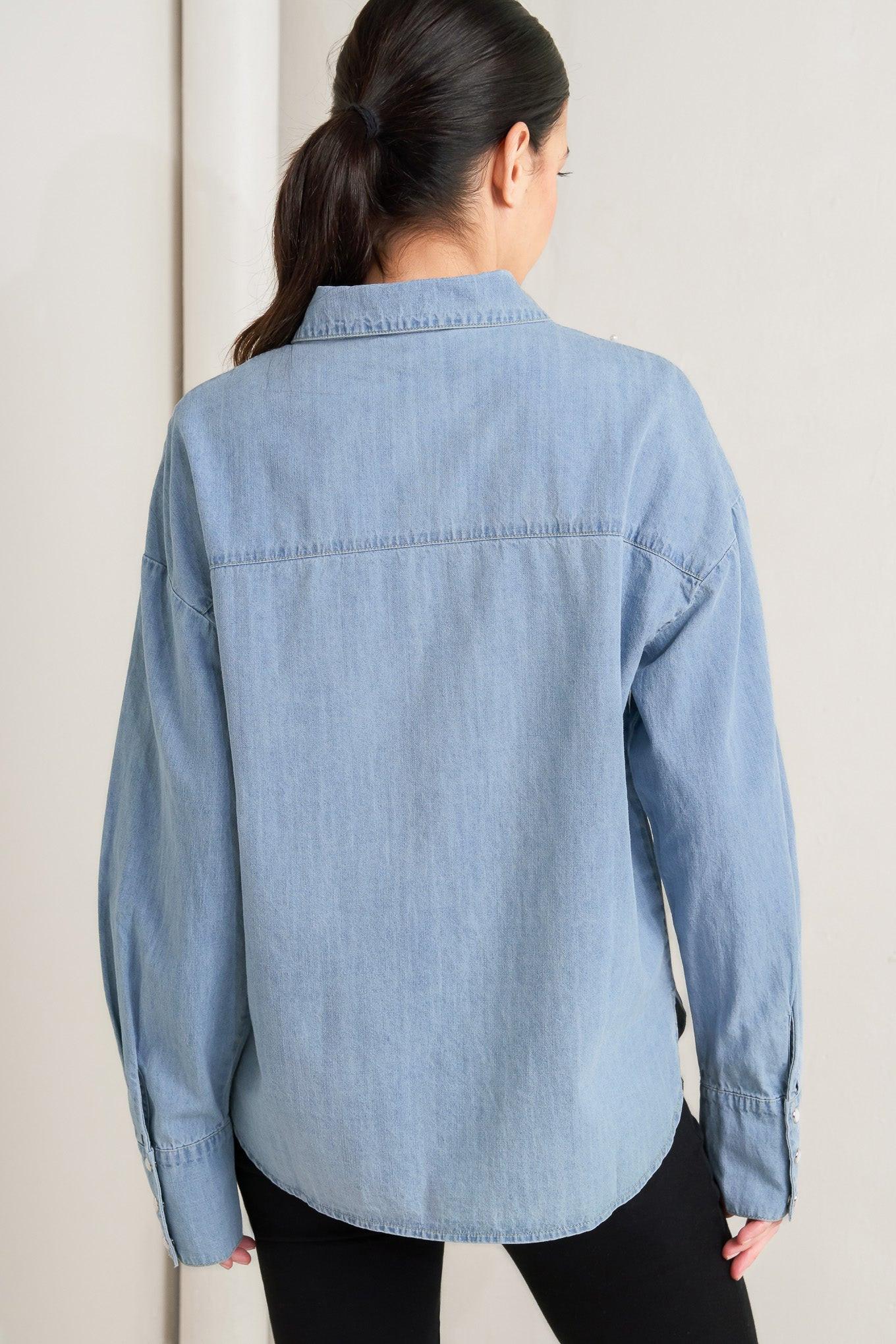 Power Tailoring Lightweight Shirt in light indigo, view 4 — Soul Flow Apparel