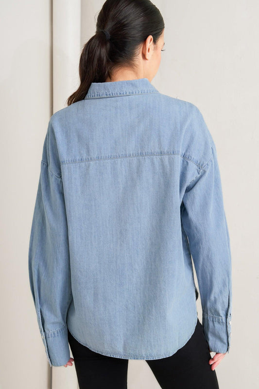 Power Tailoring Lightweight Shirt in light indigo, view 4 — Soul Flow Apparel