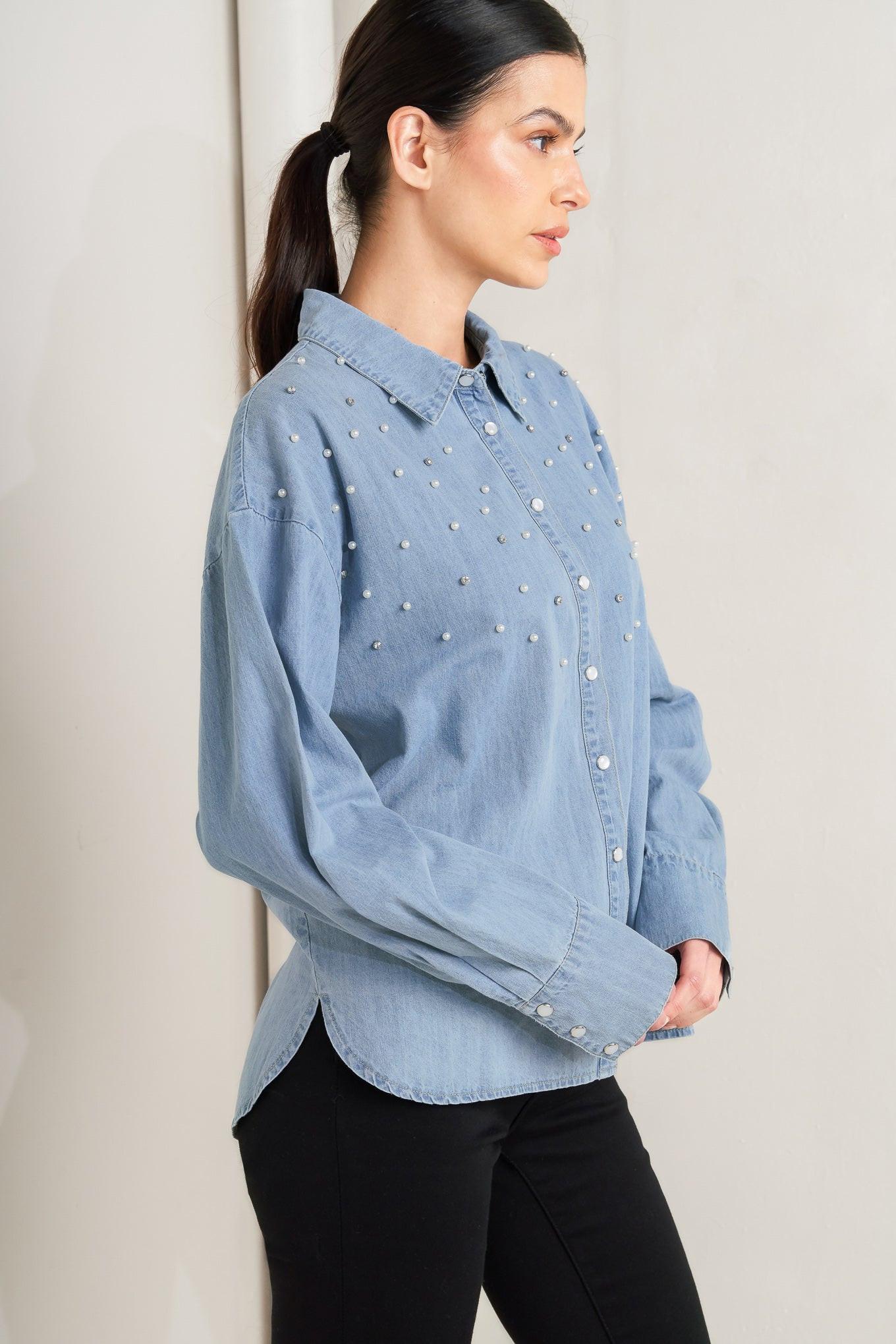 Power Tailoring Lightweight Shirt in light indigo, view 5 — Soul Flow Apparel