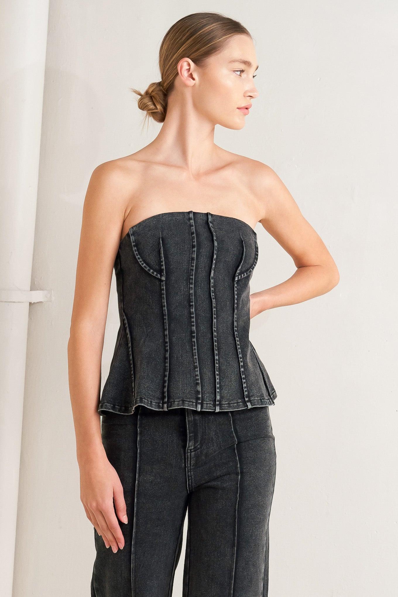 Night Shape Denim Top in black, view 1 — Soul Flow Apparel