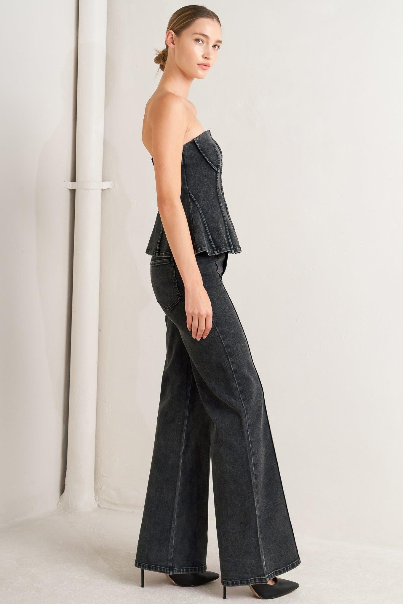 Night Shape Denim Top in black, view 3 — Soul Flow Apparel