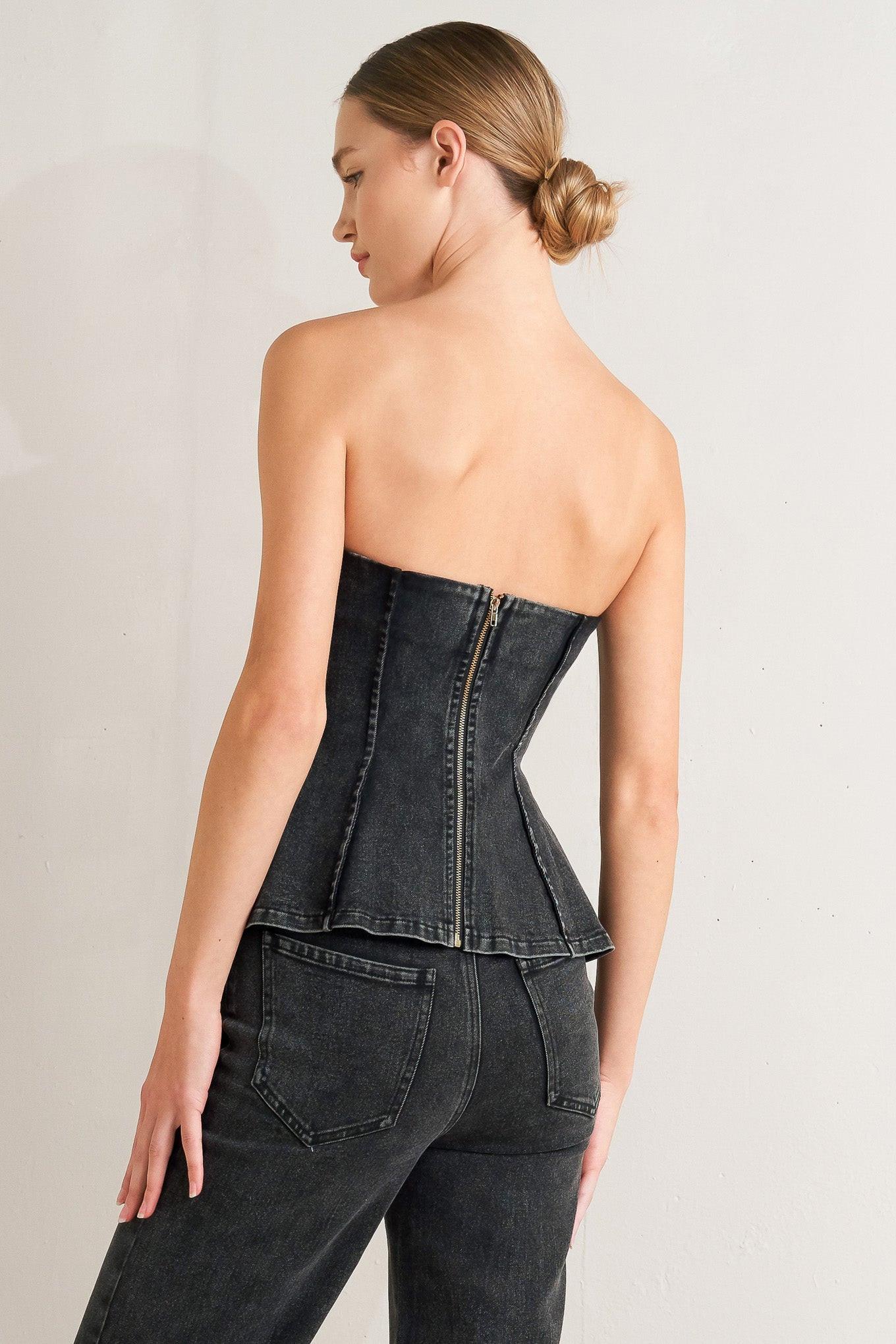 Night Shape Denim Top in black, view 6 — Soul Flow Apparel