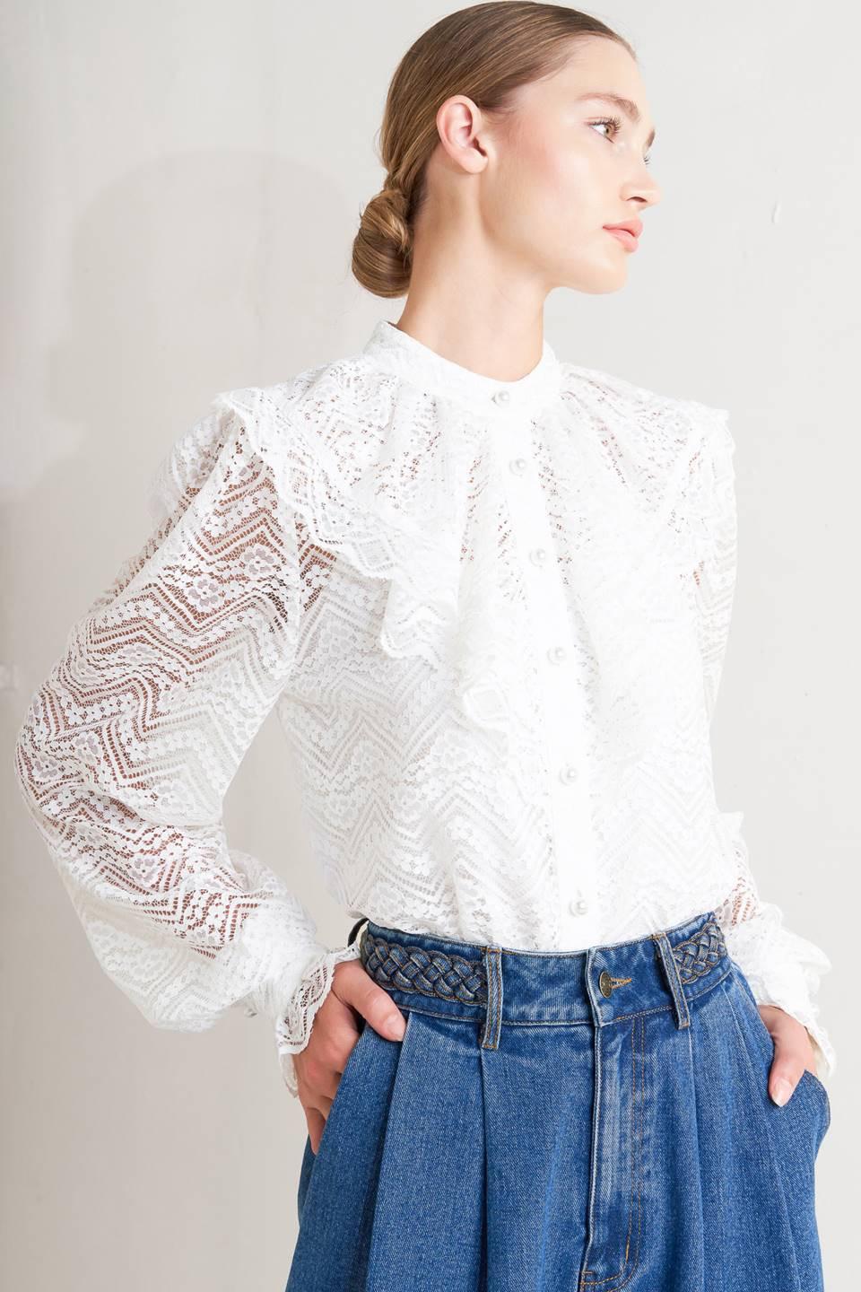Cloud Romance Woven Lace Top in off-white, view 2 — Soul Flow Apparel