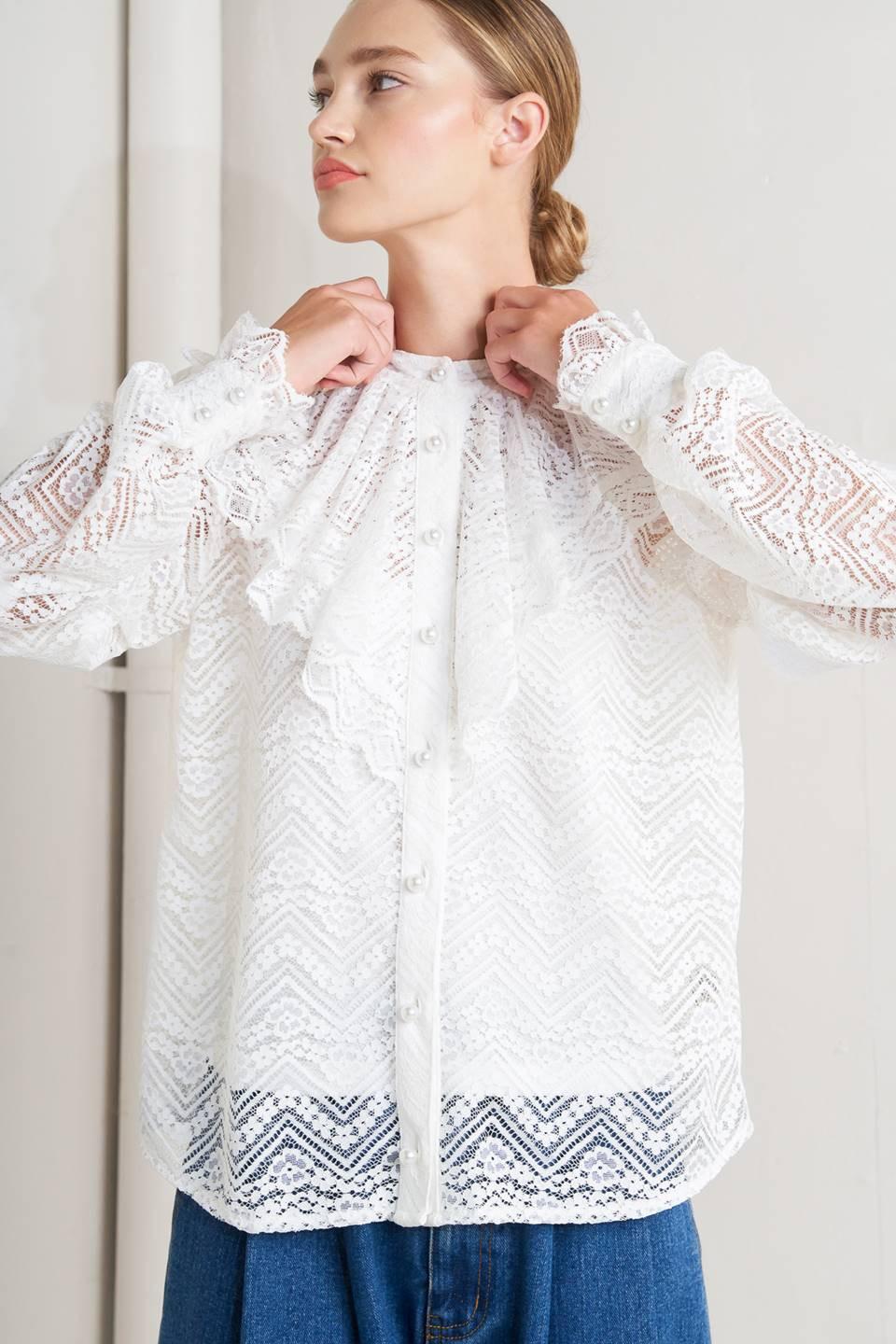 Cloud Romance Woven Lace Top in off-white, view 4 — Soul Flow Apparel