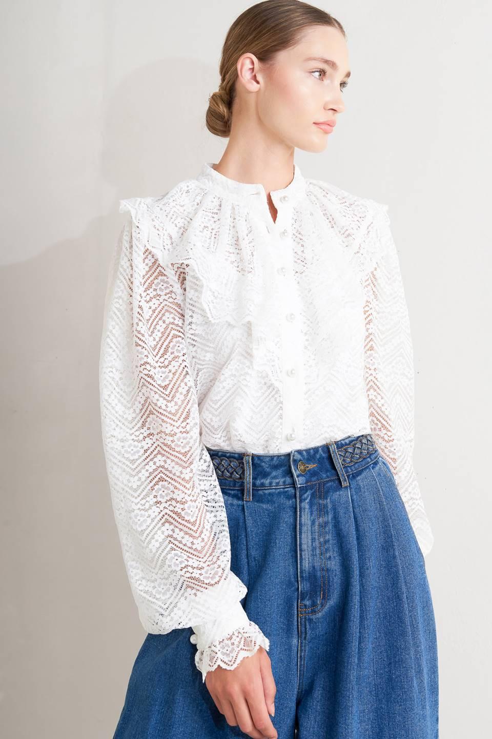 Cloud Romance Woven Lace Top in off-white, view 5 — Soul Flow Apparel