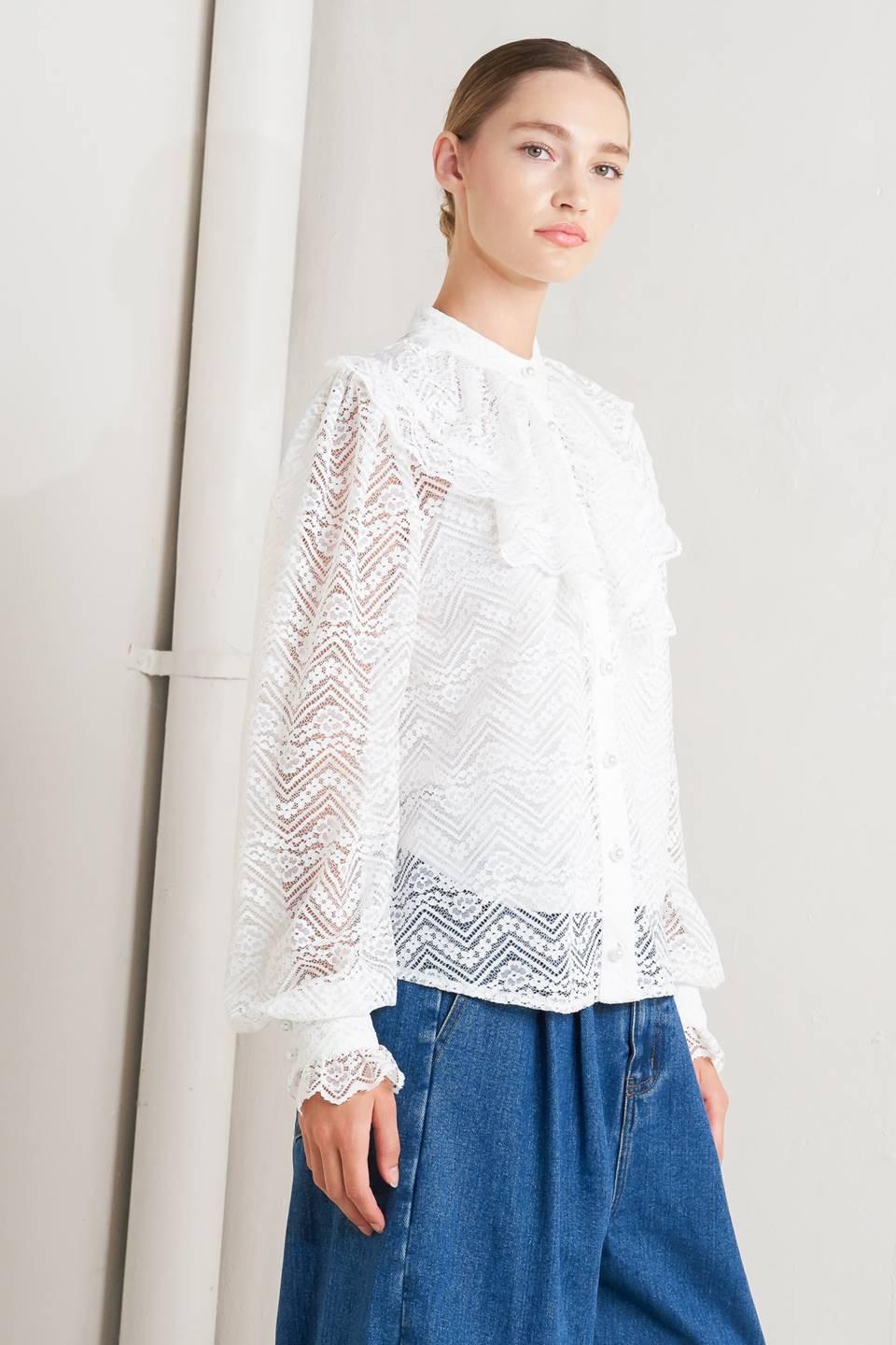 Cloud Romance Woven Lace Top in off-white, view 6 — Soul Flow Apparel