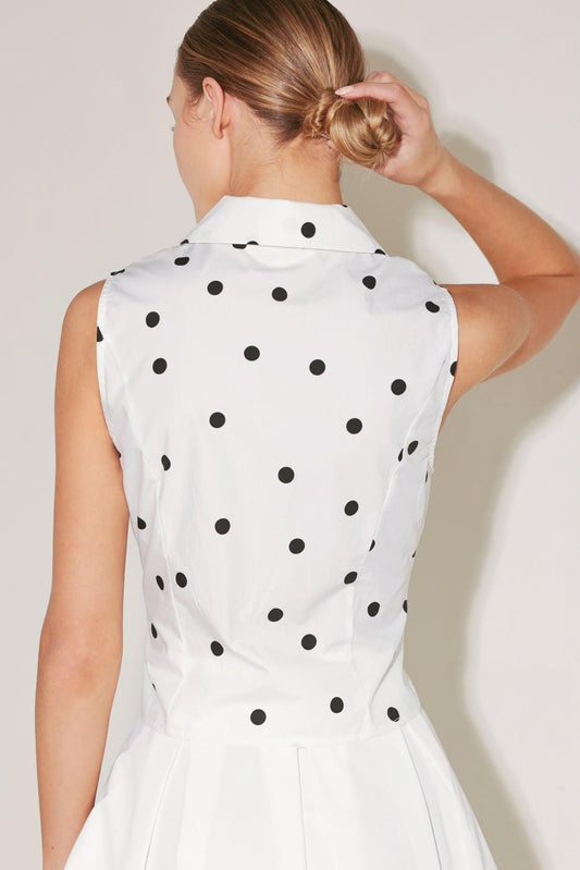 Café Noir Polka Woven Top in white black, view 4 — Soul Flow Apparel