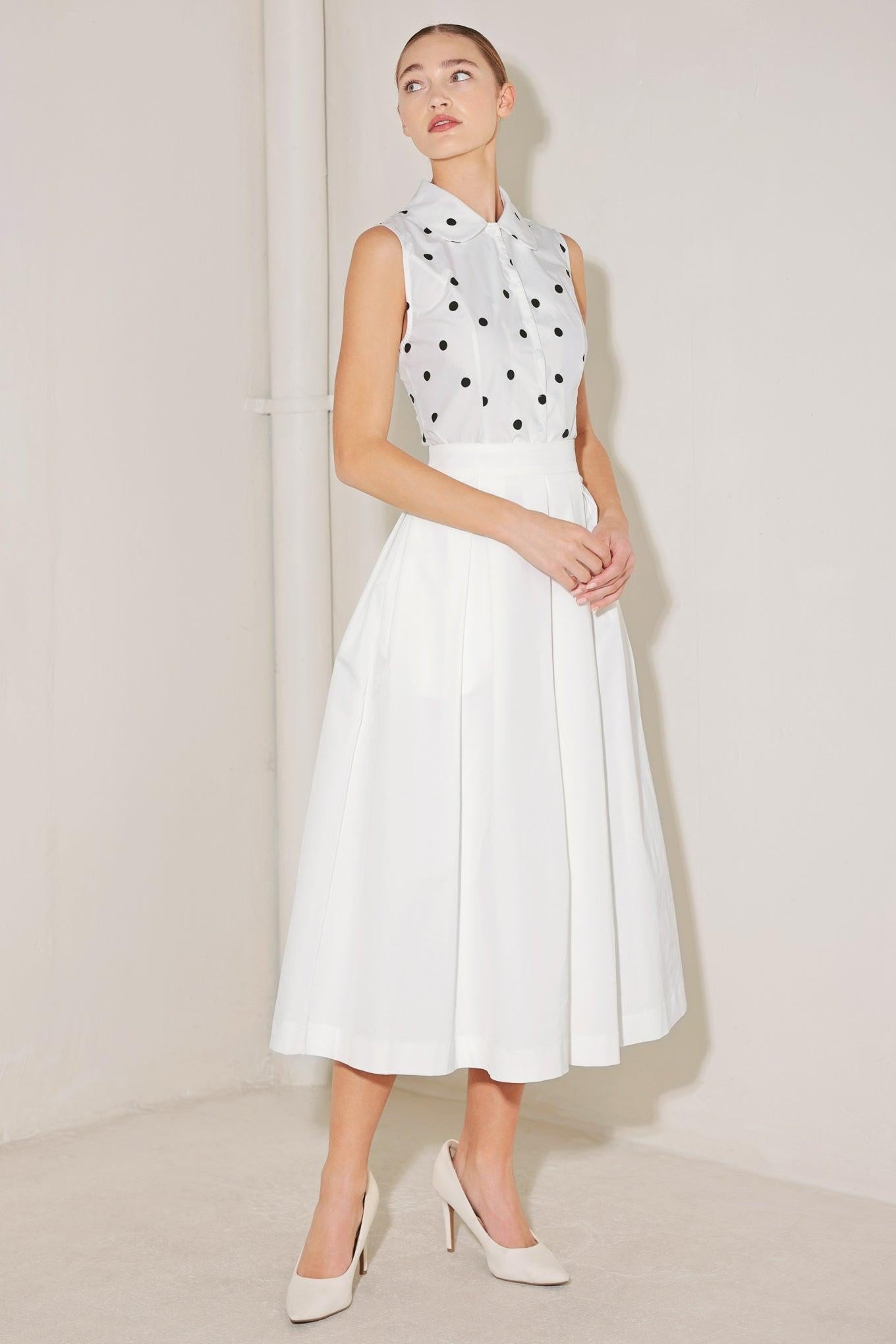 Café Noir Polka Woven Top in white black, view 6 — Soul Flow Apparel