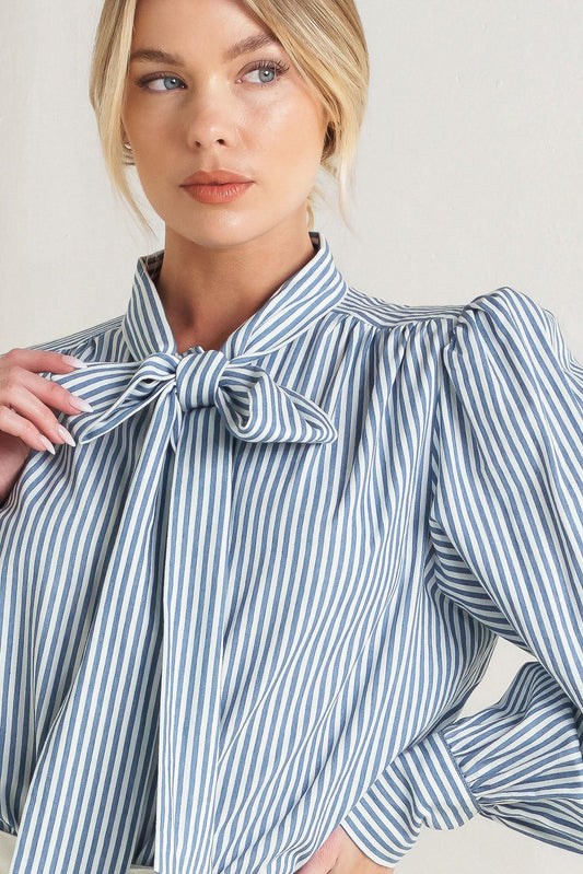 Charming Intentions Woven Top in blue white, view 2 — Soul Flow Apparel