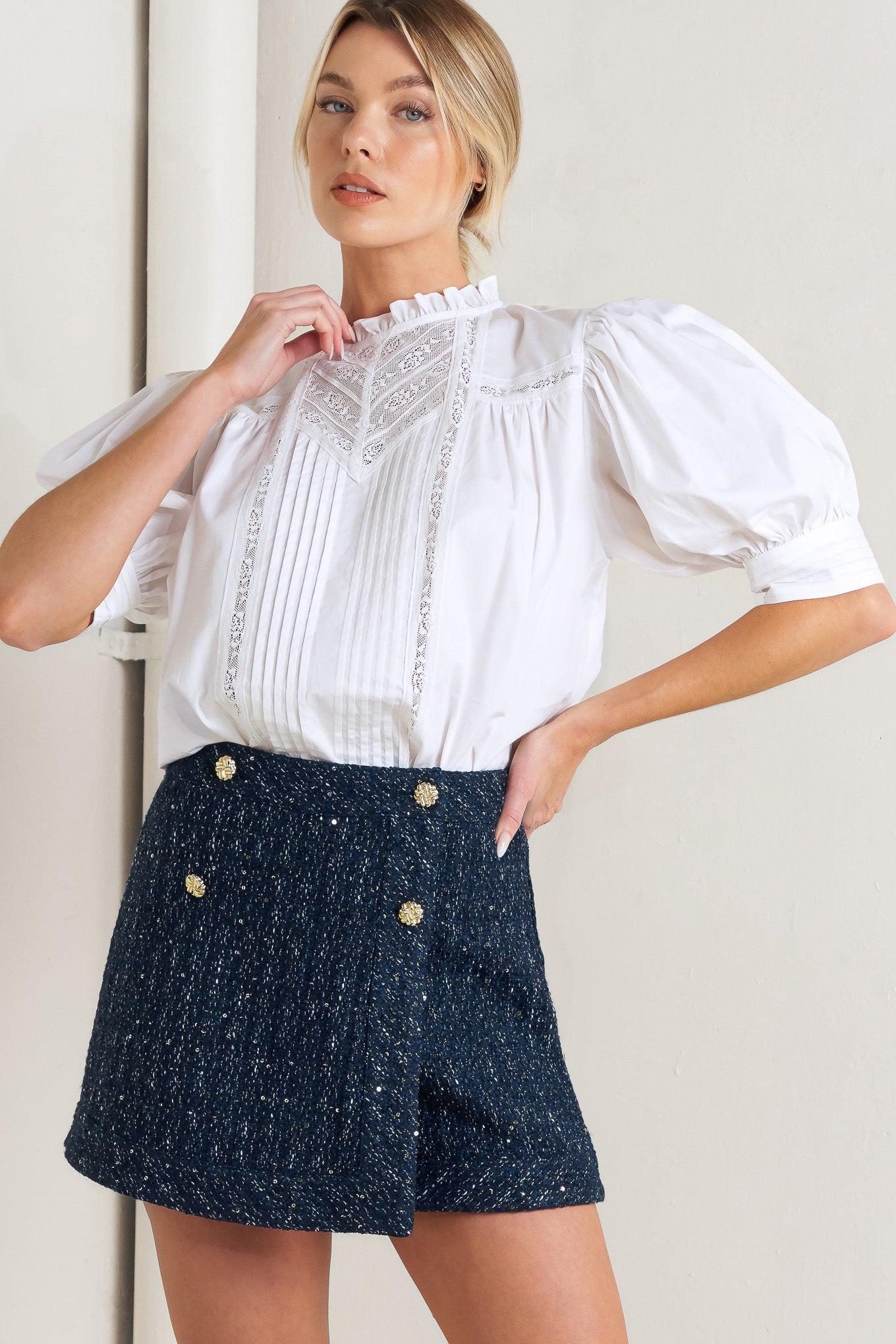 Pure Poetry Victorian Woven Top in white, view 1 — Soul Flow Apparel