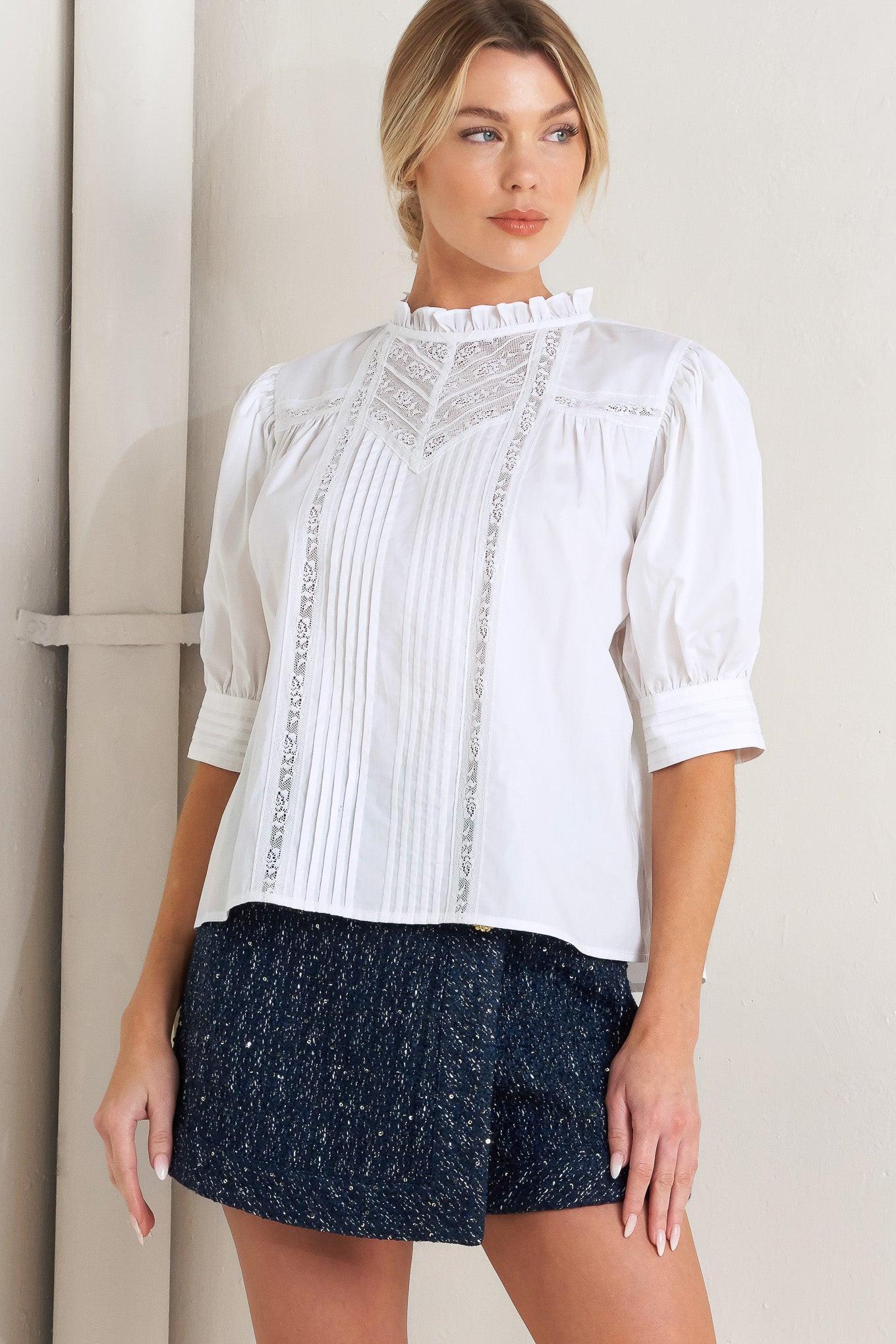 Pure Poetry Victorian Woven Top in white, view 3 — Soul Flow Apparel
