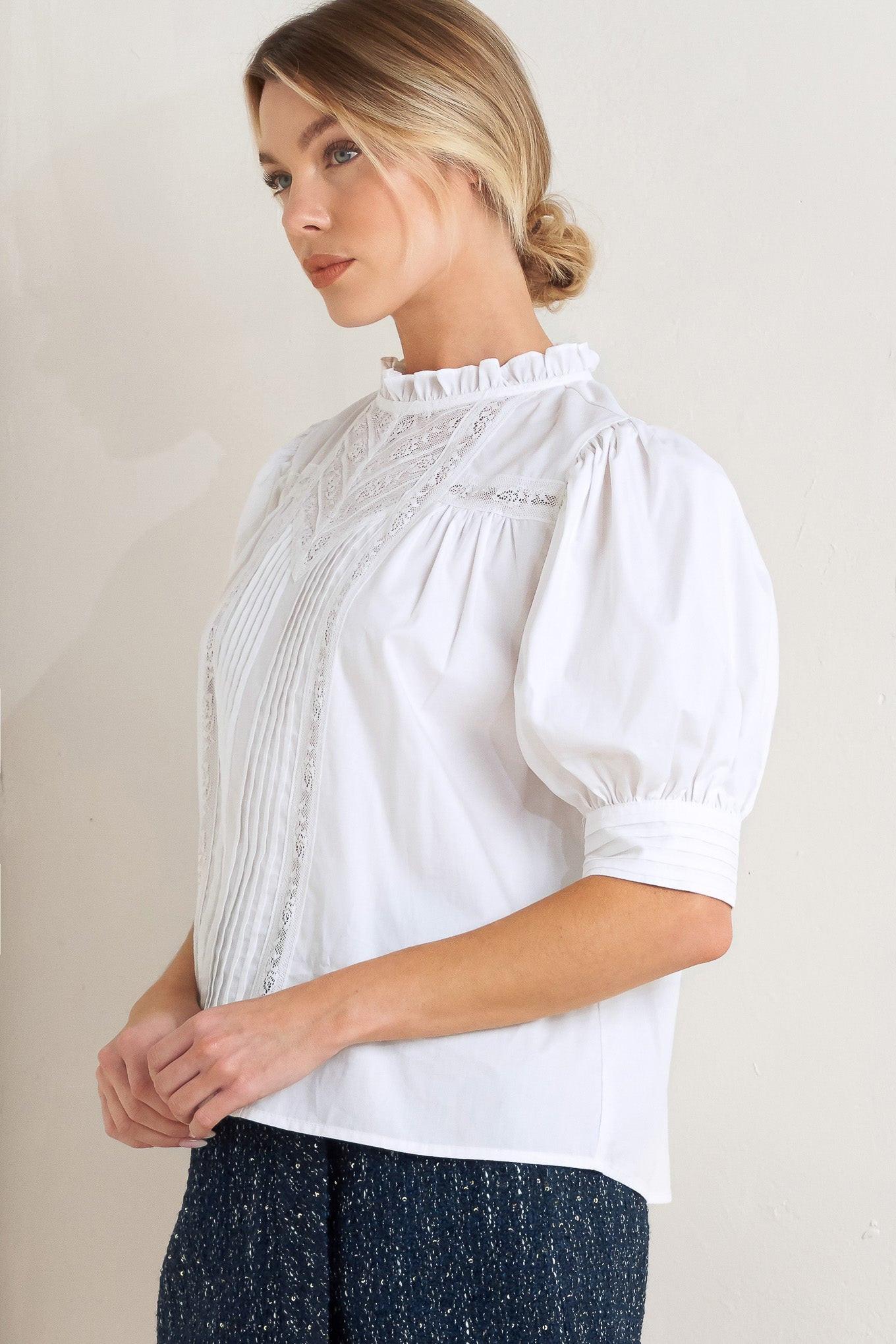 Pure Poetry Victorian Woven Top in white, view 5 — Soul Flow Apparel