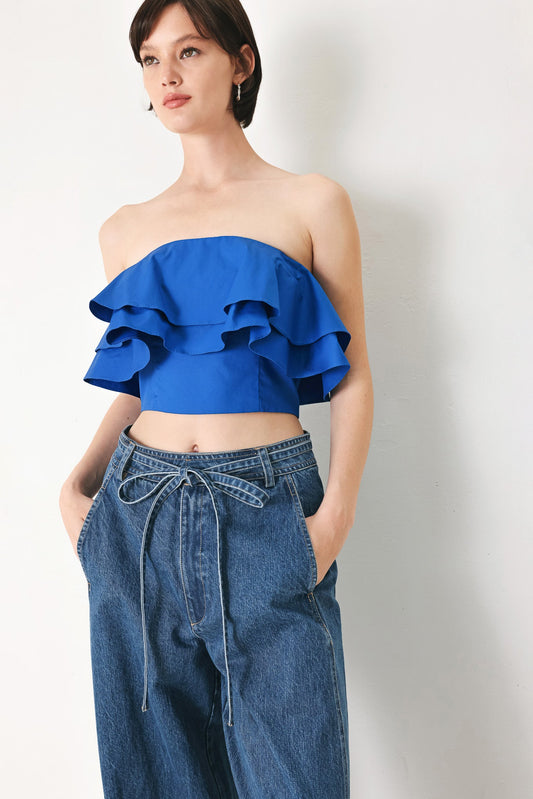 Royal Flow Woven Tube Top in blue, view 1 — Soul Flow Apparel