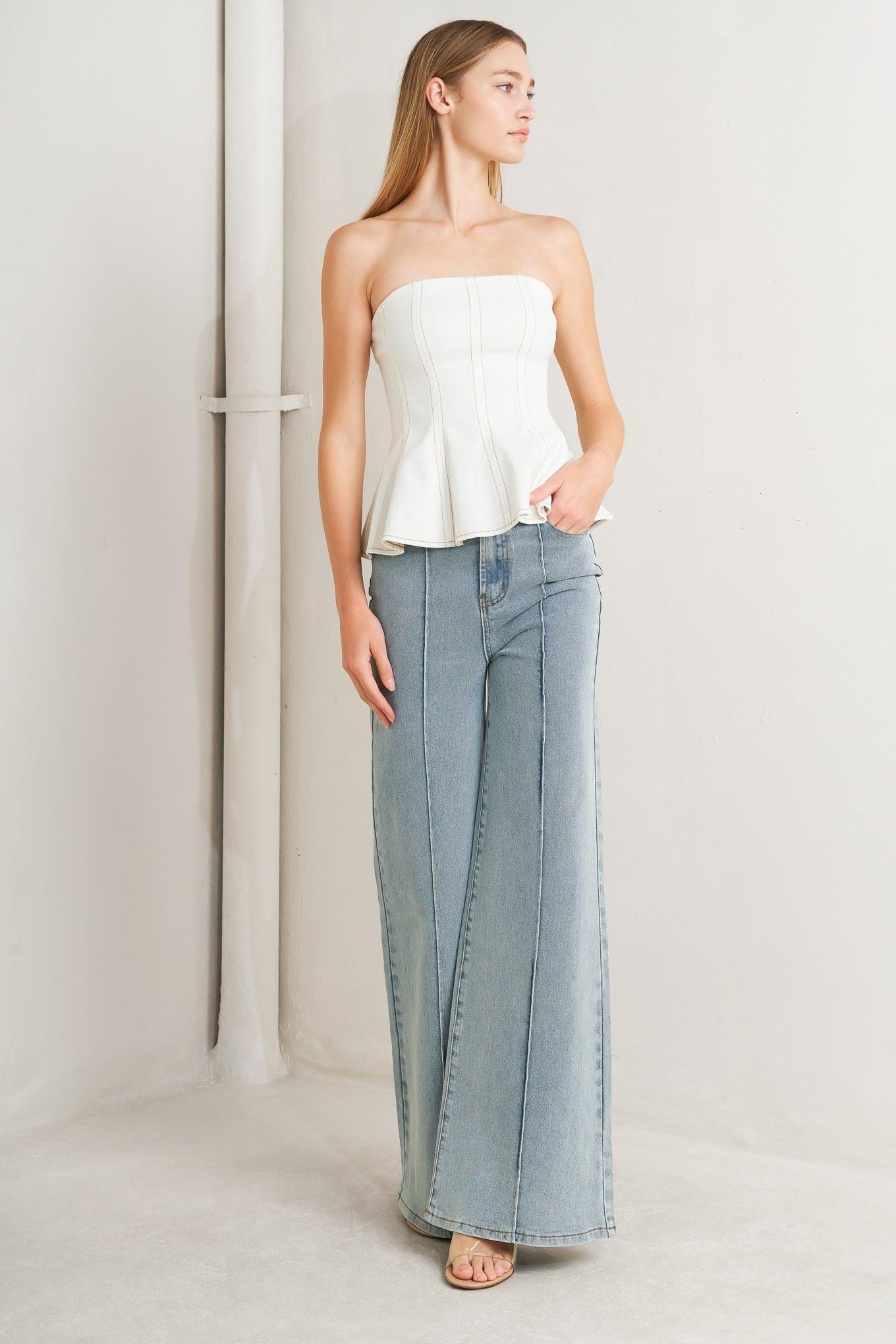 Subtle Drama Woven Top in off-white, view 1 — Soul Flow Apparel