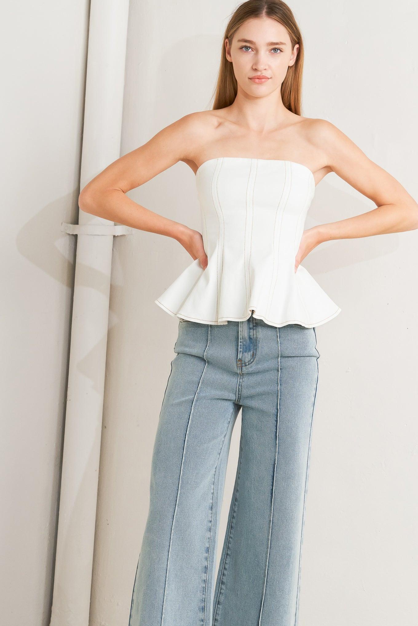 Subtle Drama Woven Top in off-white, view 2 — Soul Flow Apparel