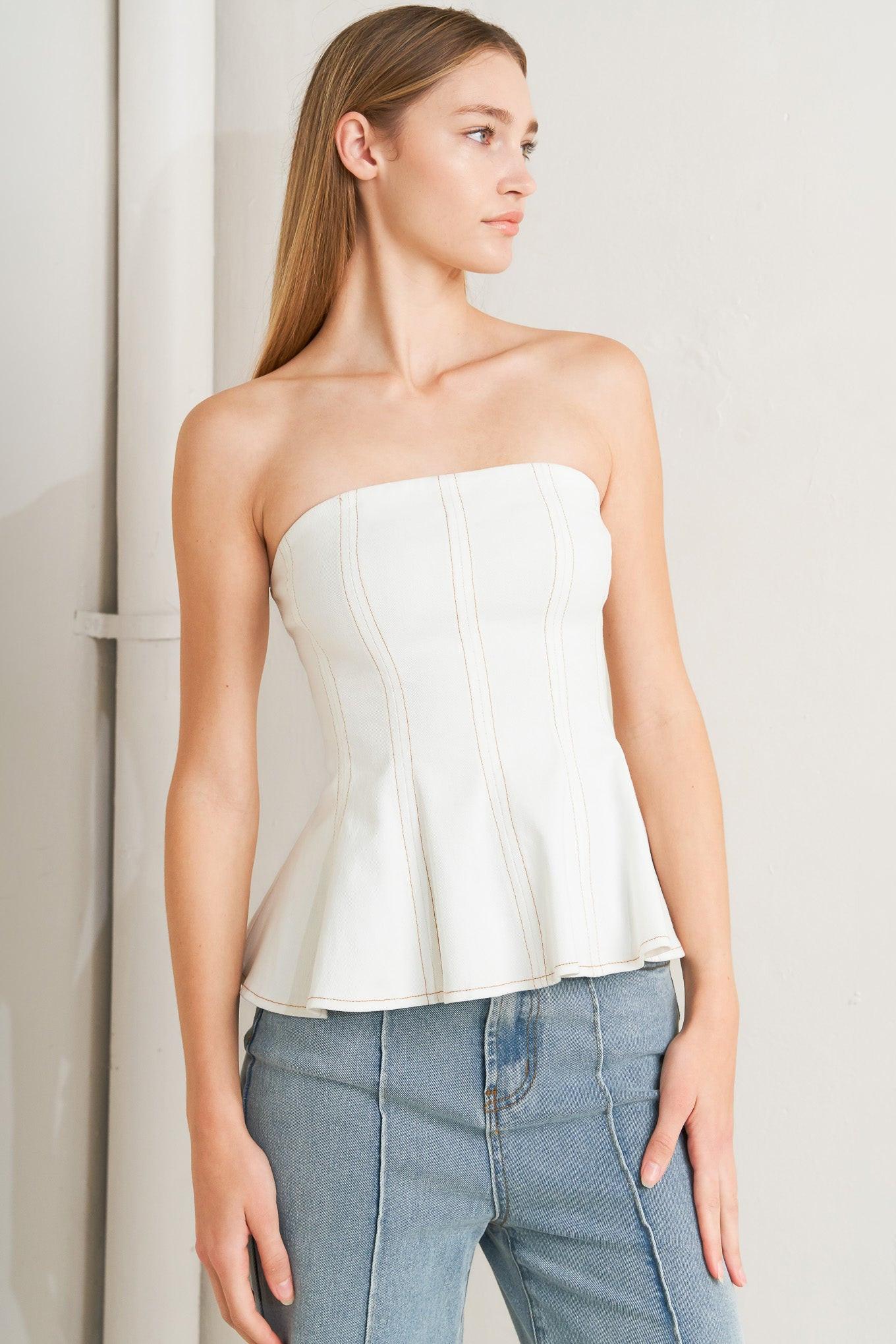 Subtle Drama Woven Top in off-white, view 3 — Soul Flow Apparel