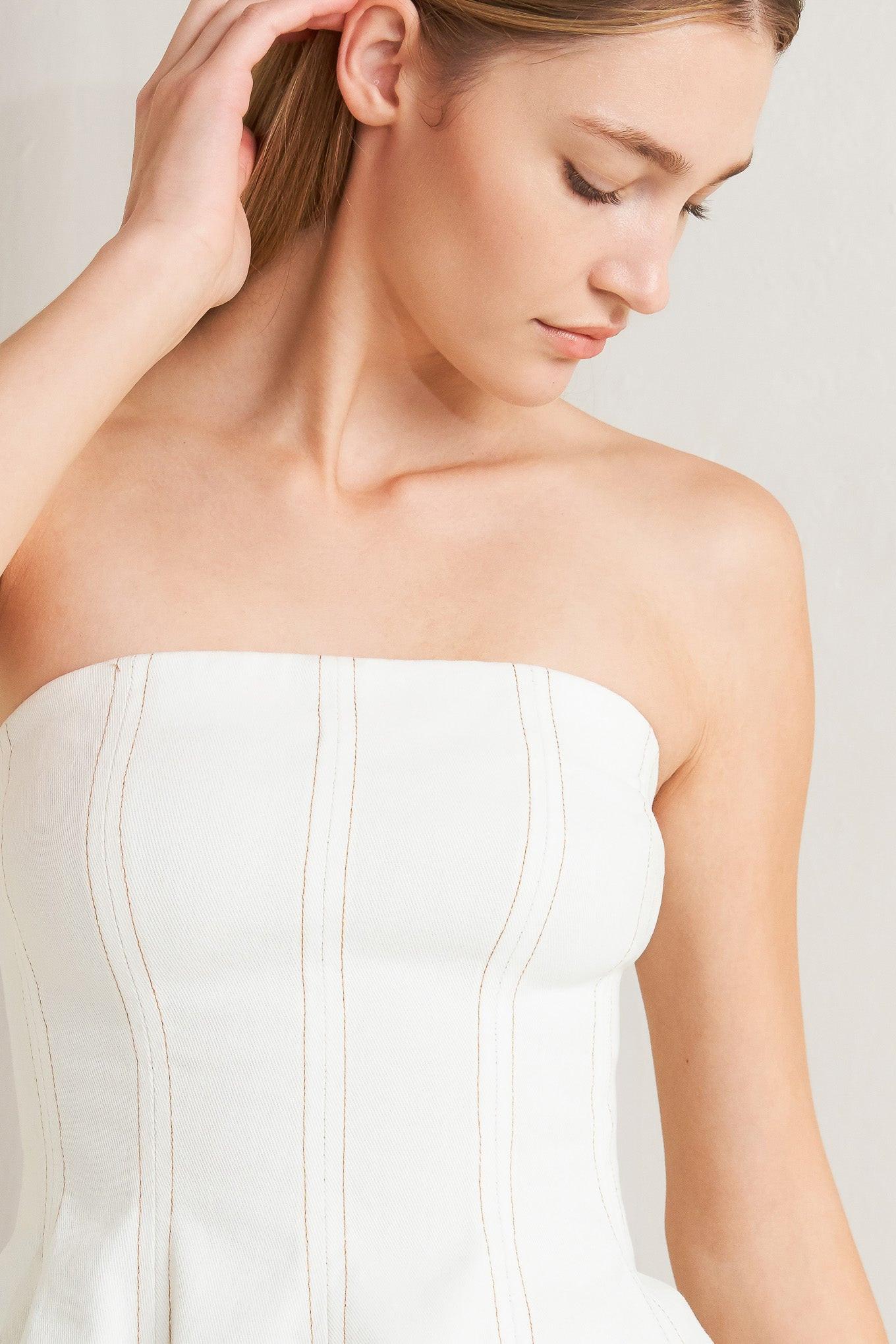 Subtle Drama Woven Top in off-white, view 4 — Soul Flow Apparel