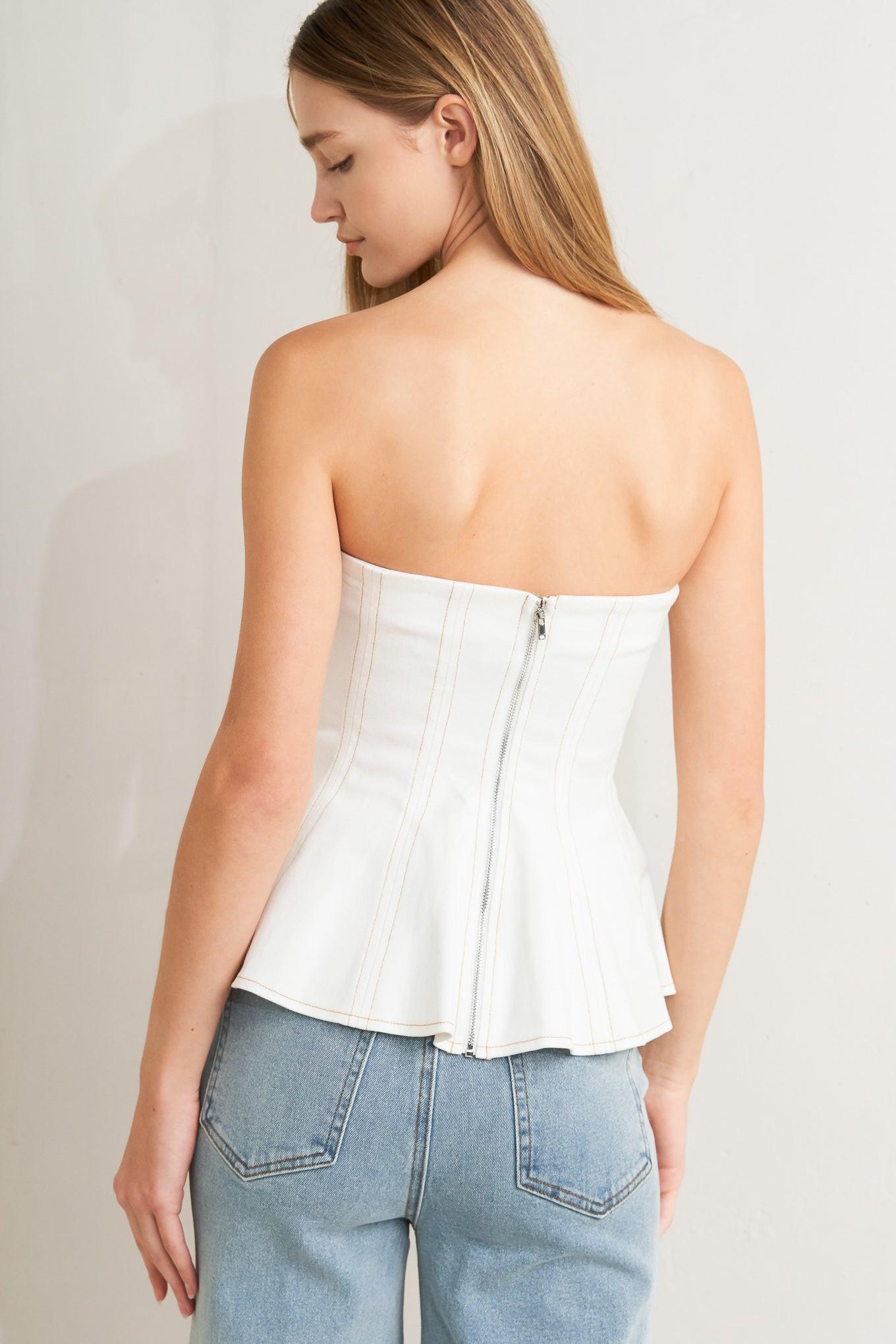 Subtle Drama Woven Top in off-white, view 7 — Soul Flow Apparel