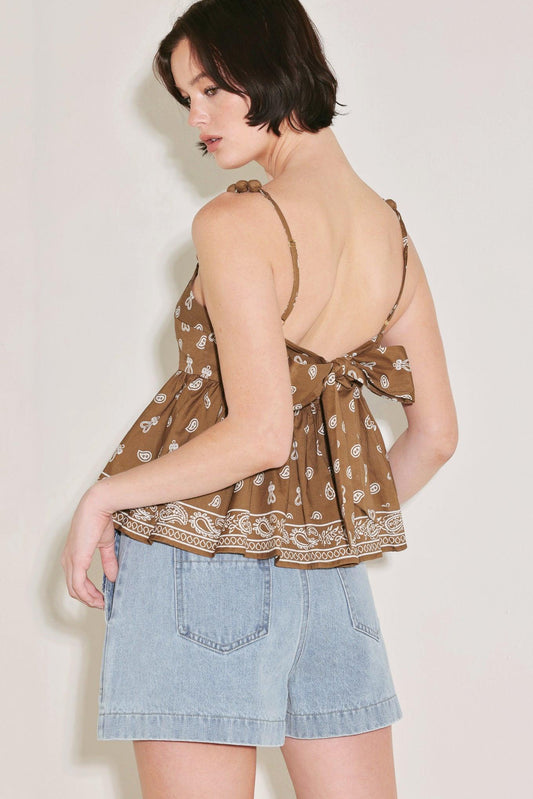 Free Spirit Mode Woven Top in brown white, view 6 — Soul Flow Apparel