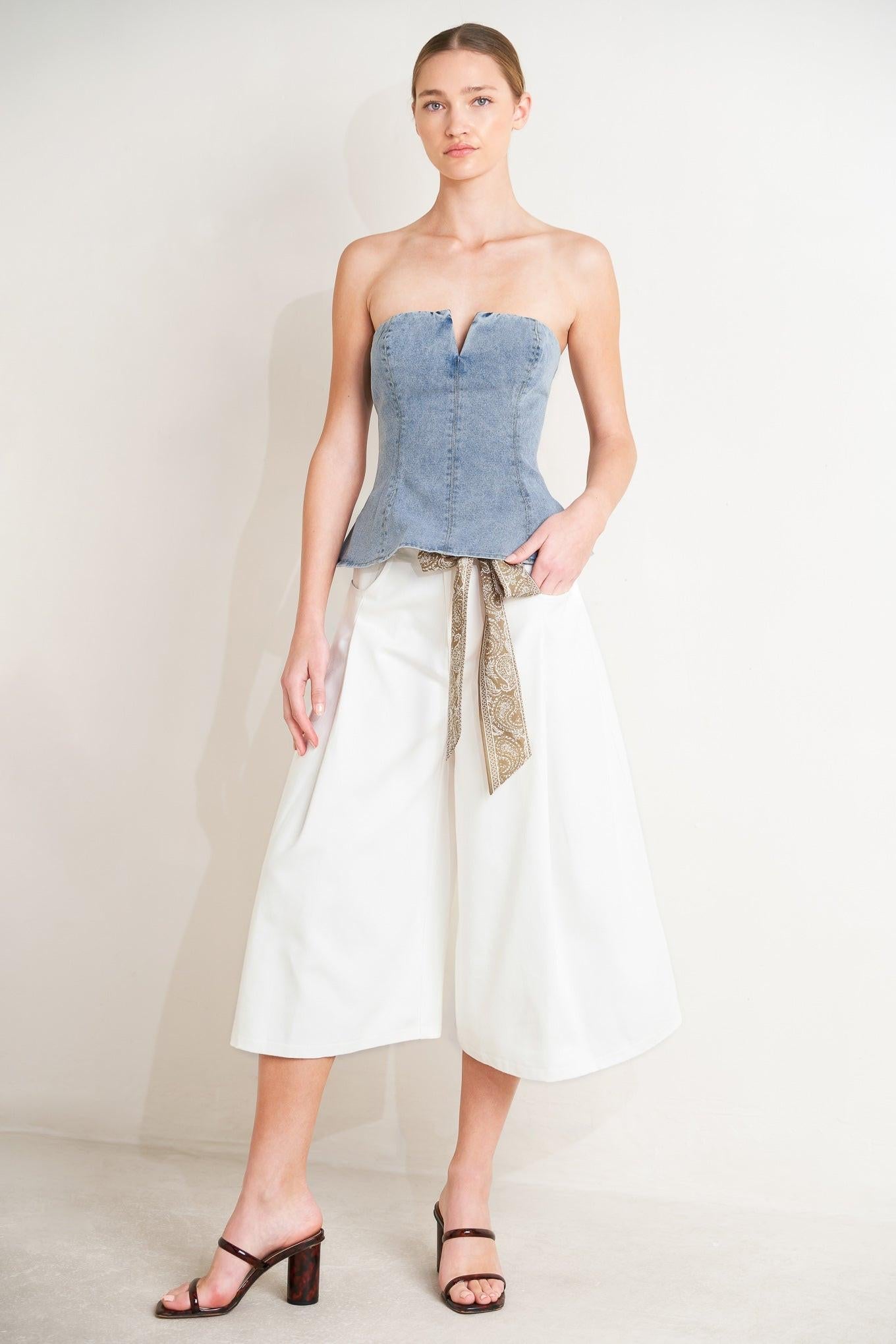 Modern Mermaid Corset Denim Top in light, view 2 — Soul Flow Apparel