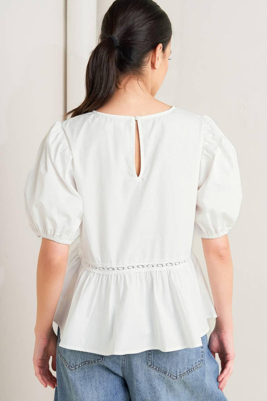 Silent Morning Woven Top in white, view 3 — Soul Flow Apparel