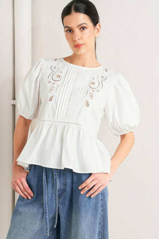 Silent Morning Woven Top in white, view 5 — Soul Flow Apparel