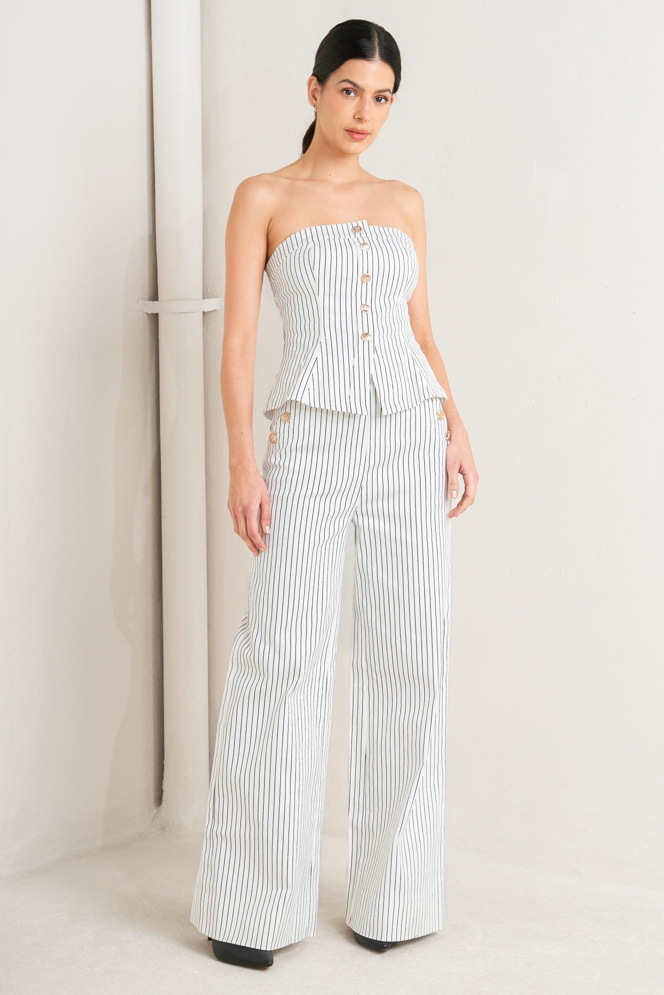 Effortless Form Stripe Woven Twill Top in white, view 3 — Soul Flow Apparel