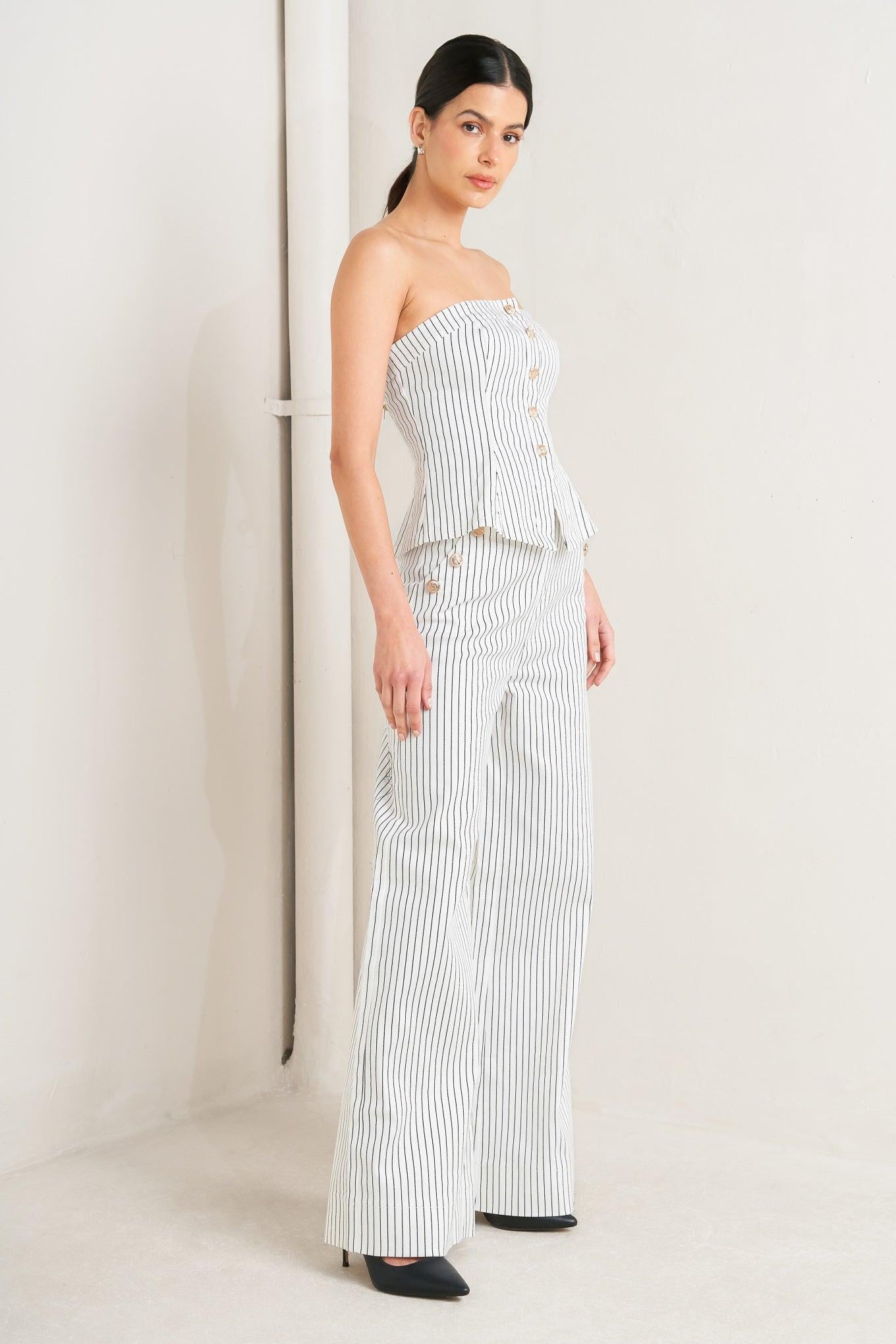 Effortless Form Stripe Woven Twill Top in white, view 4 — Soul Flow Apparel