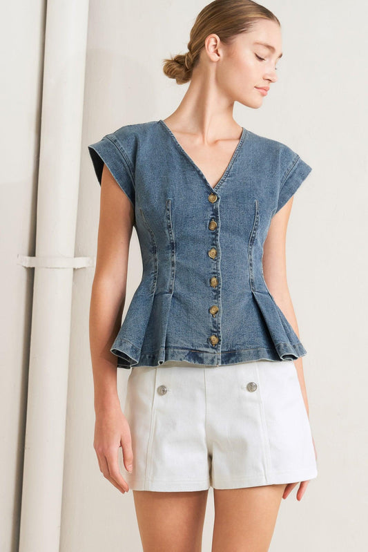 No Second Thought Washed Denim Top in medium, view 1 — Soul Flow Apparel