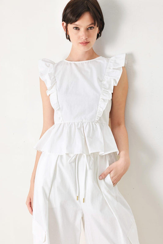 White Blossom Woven Top in off-white, view 6 — Soul Flow Apparel