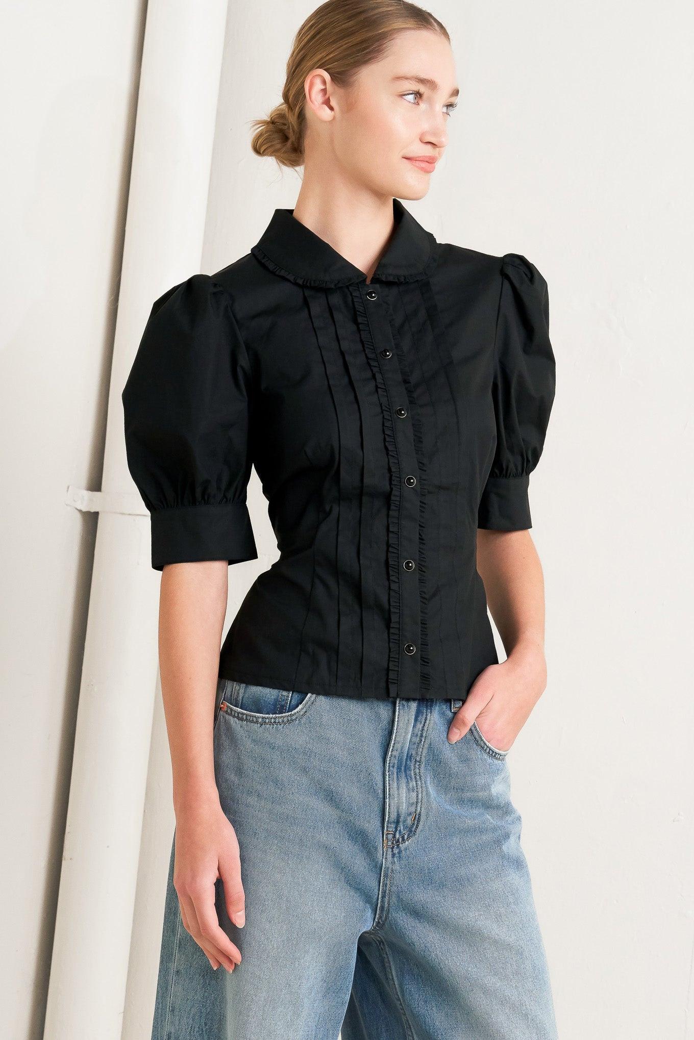 Refined Romance Woven Top in black, view 4 — Soul Flow Apparel