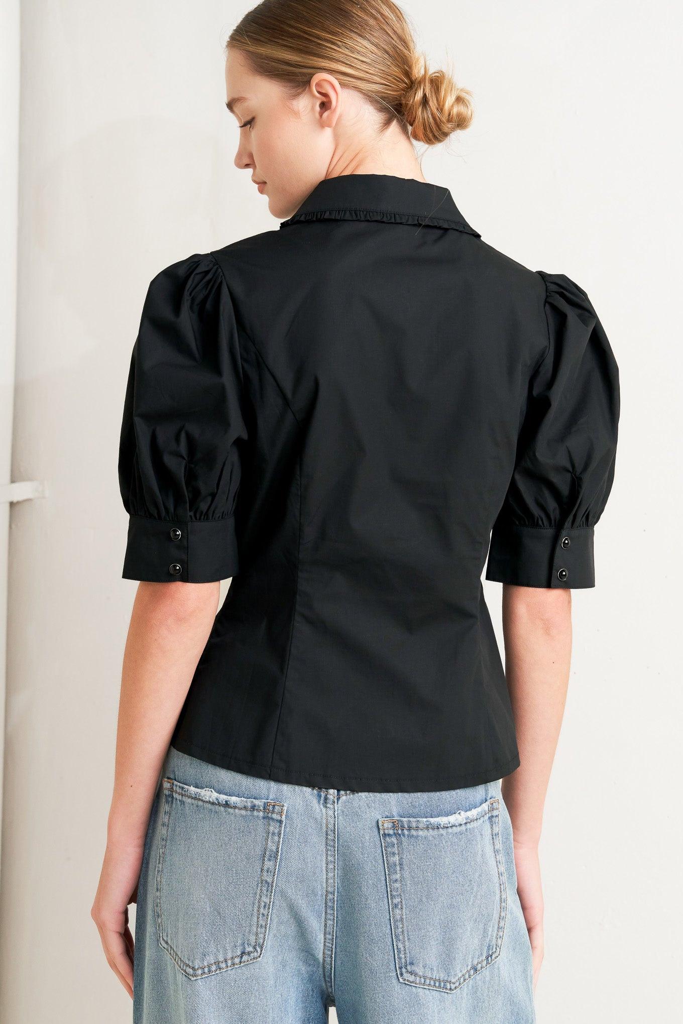 Refined Romance Woven Top in black, view 5 — Soul Flow Apparel