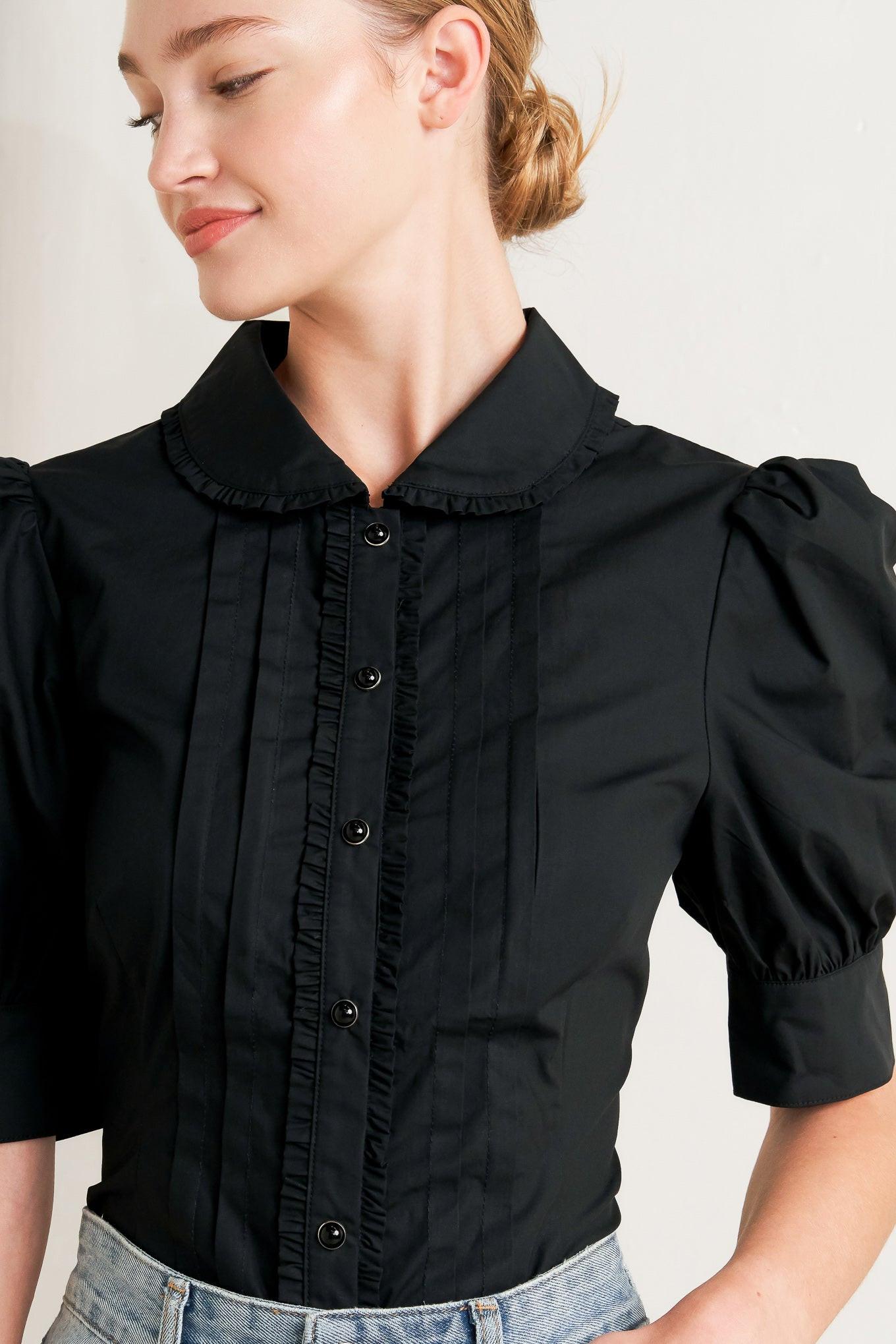 Refined Romance Woven Top in black, view 6 — Soul Flow Apparel