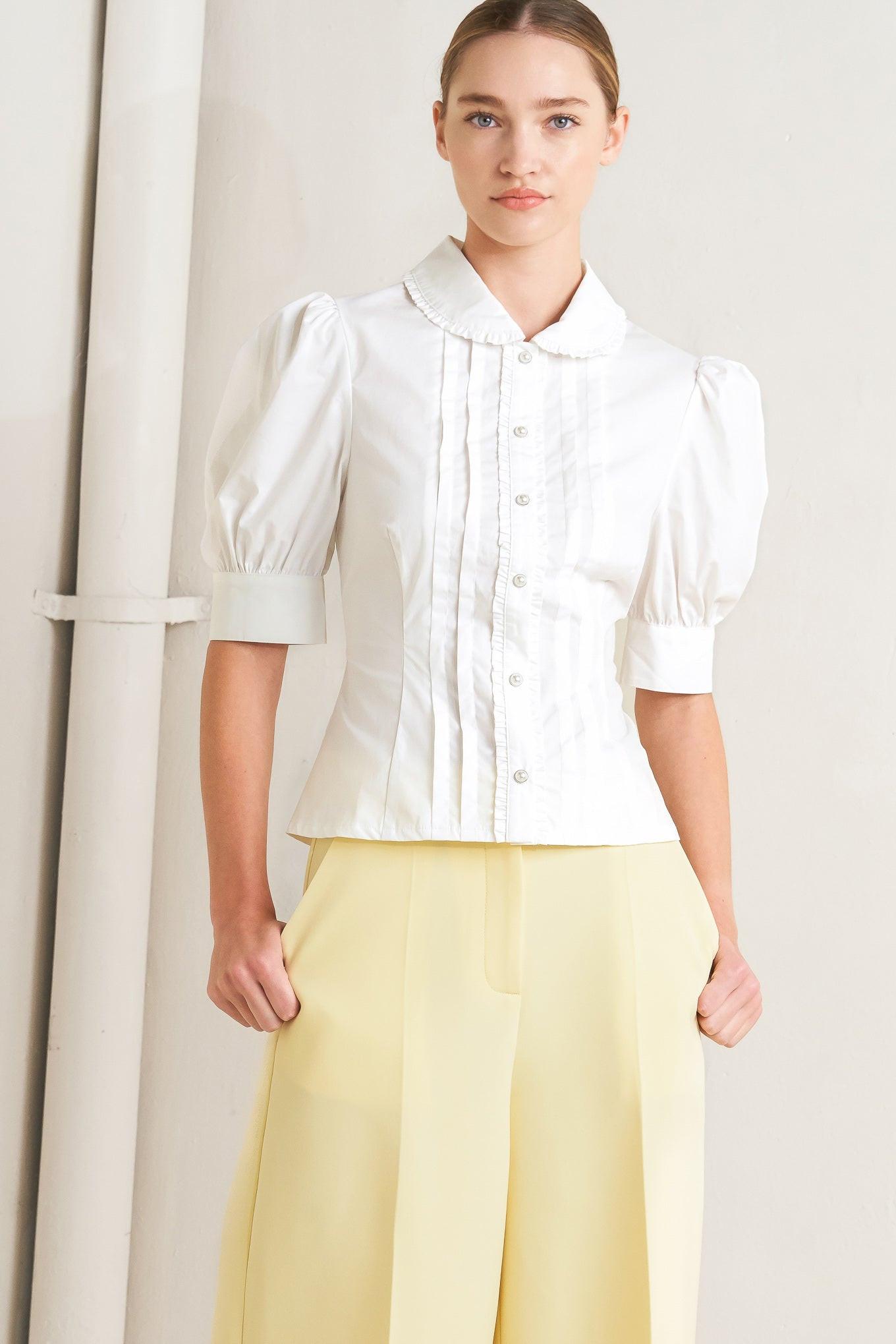 Refined Romance Woven Top in white, view 1 — Soul Flow Apparel
