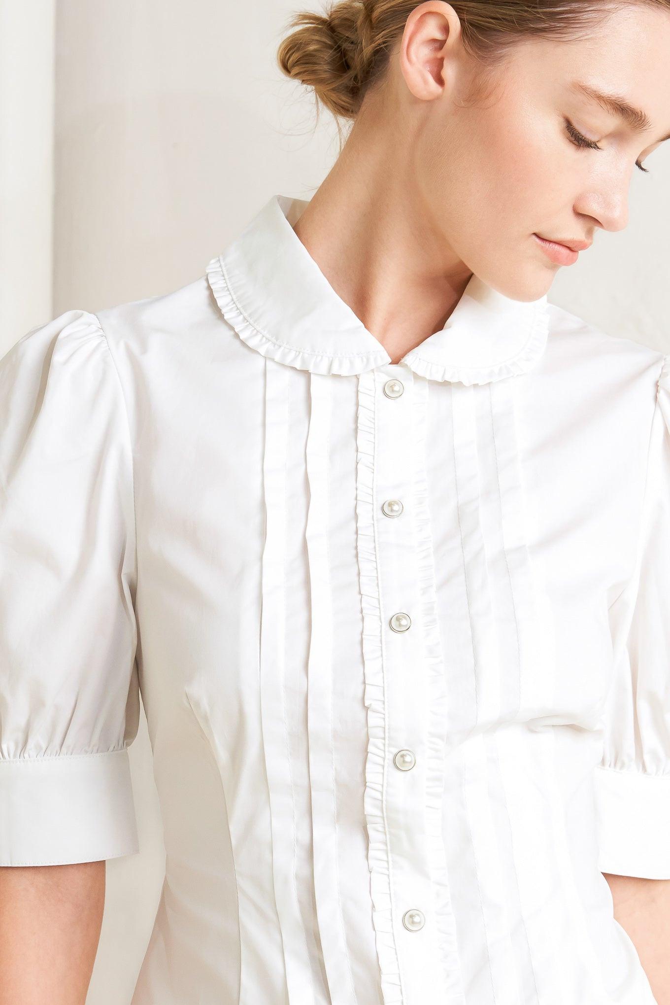Refined Romance Woven Top in white, view 2 — Soul Flow Apparel