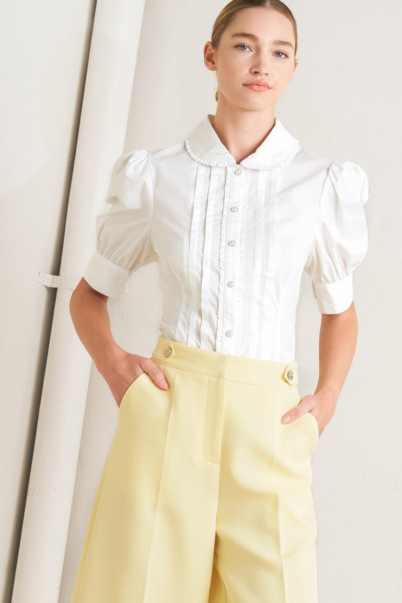 Refined Romance Woven Top in white, view 6 — Soul Flow Apparel