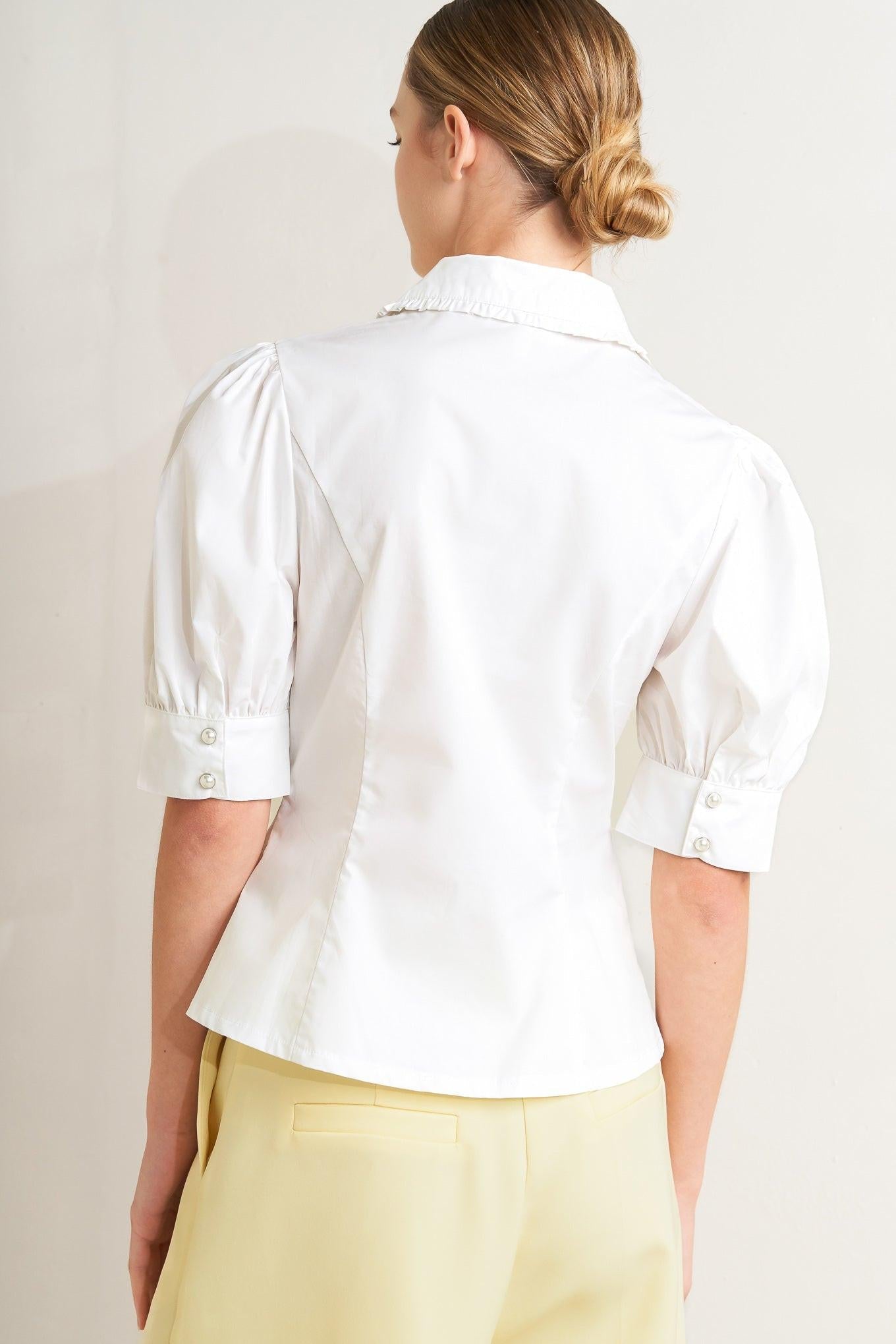 Refined Romance Woven Top in white, view 7 — Soul Flow Apparel
