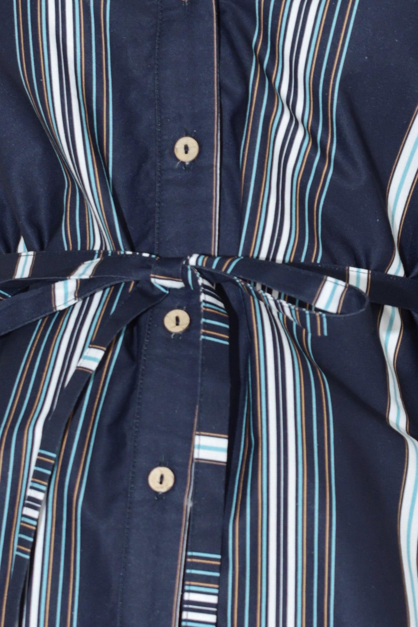 City Stripe Woven Top in navy multi, fabric swatch — Soul Flow Apparel