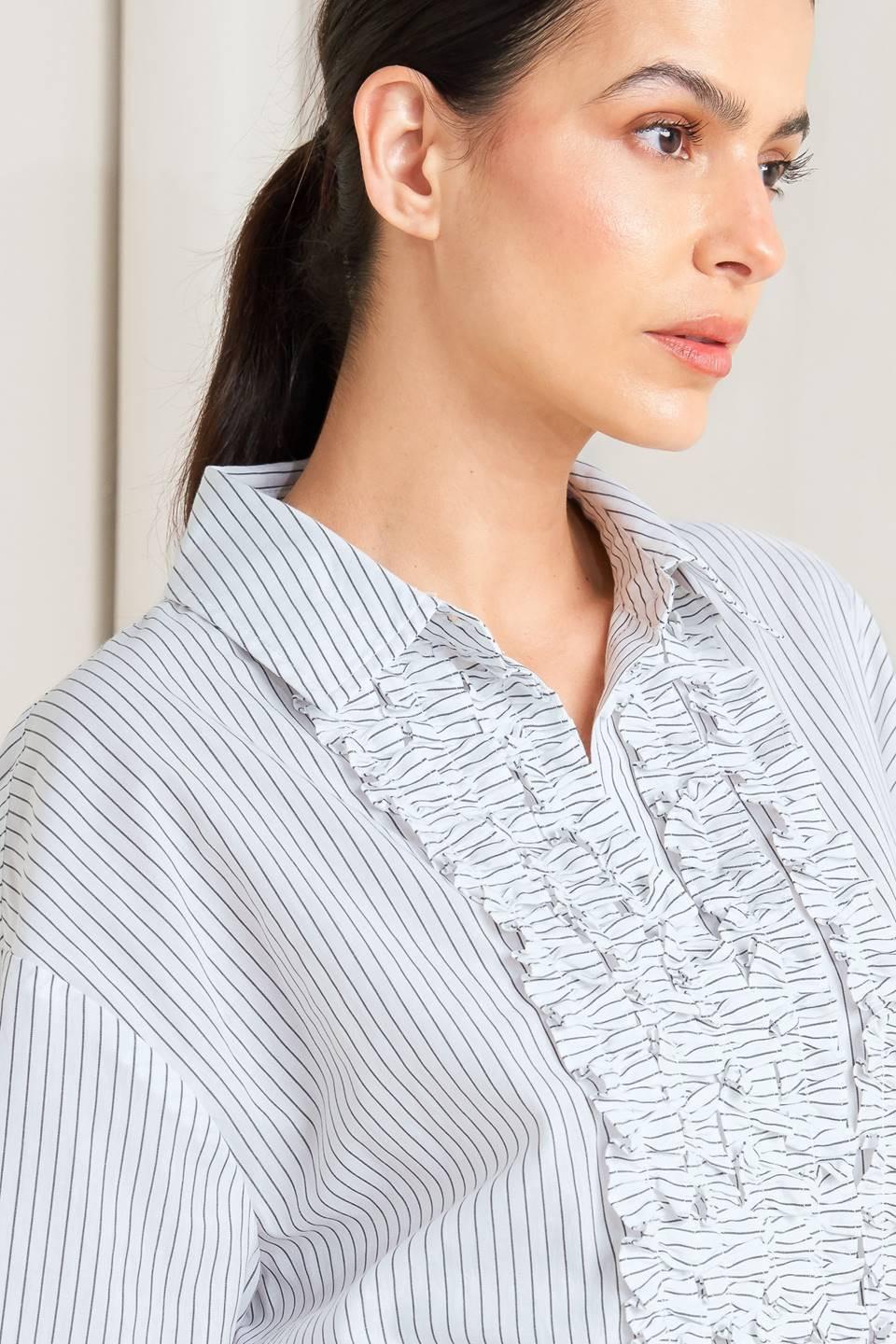 Daylight Edge Woven Top in white charcoal, view 5 — Soul Flow Apparel