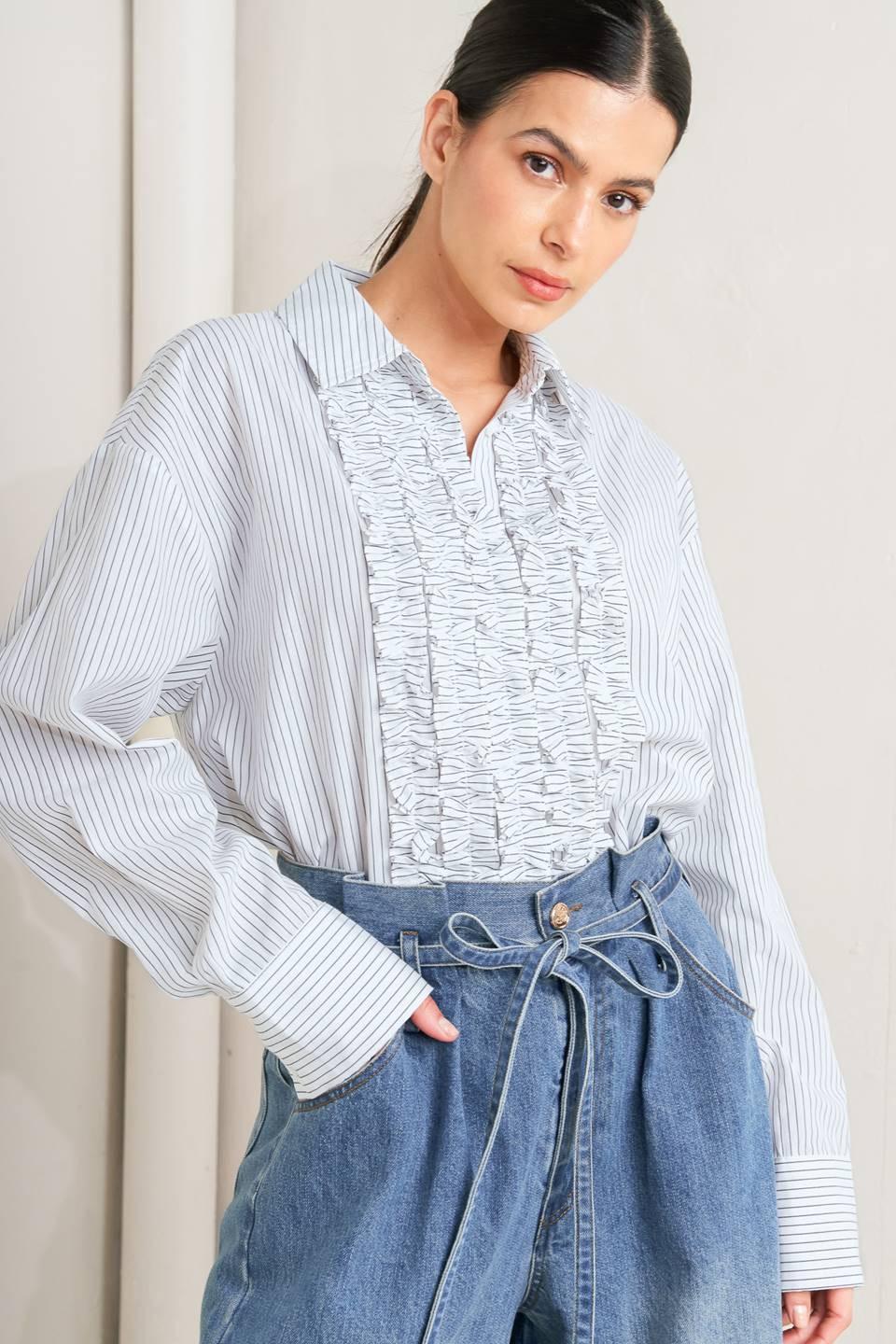 Daylight Edge Woven Top in white charcoal, view 7 — Soul Flow Apparel