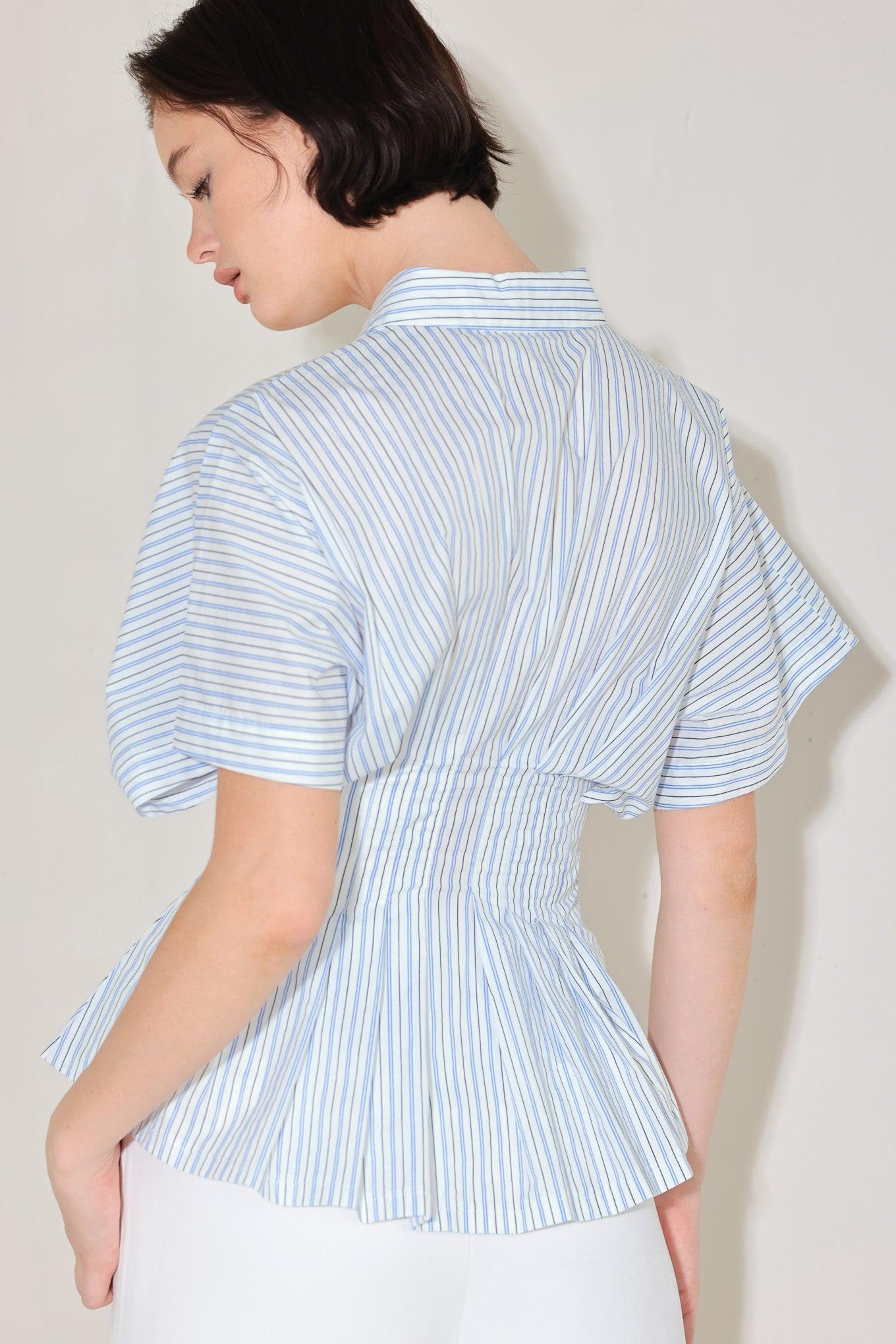 Skyline Stripe Woven Top in blue multi, view 6 — Soul Flow Apparel