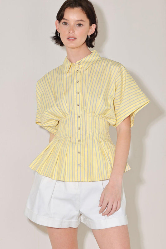 Butter Mode Activated Woven Top in yellow, view 3 — Soul Flow Apparel
