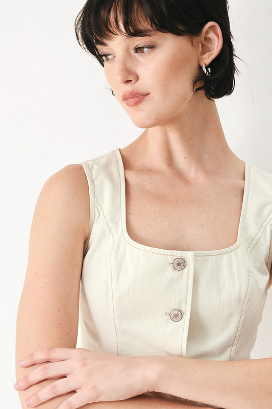 Power Soft Woven Vest in oatmeal, view 3 — Soul Flow Apparel