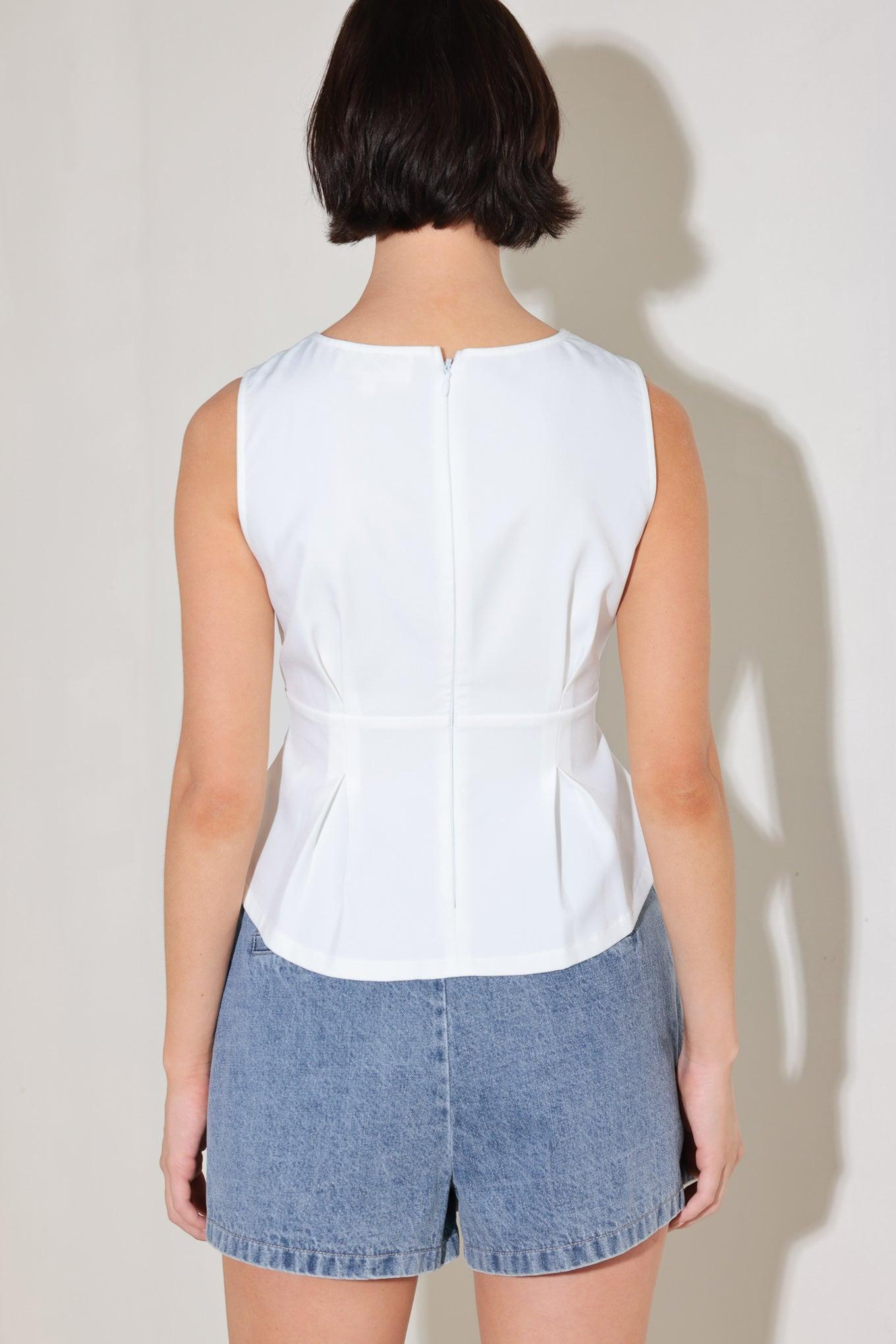 Modern Shape White Woven Top, view 6 — Soul Flow Apparel