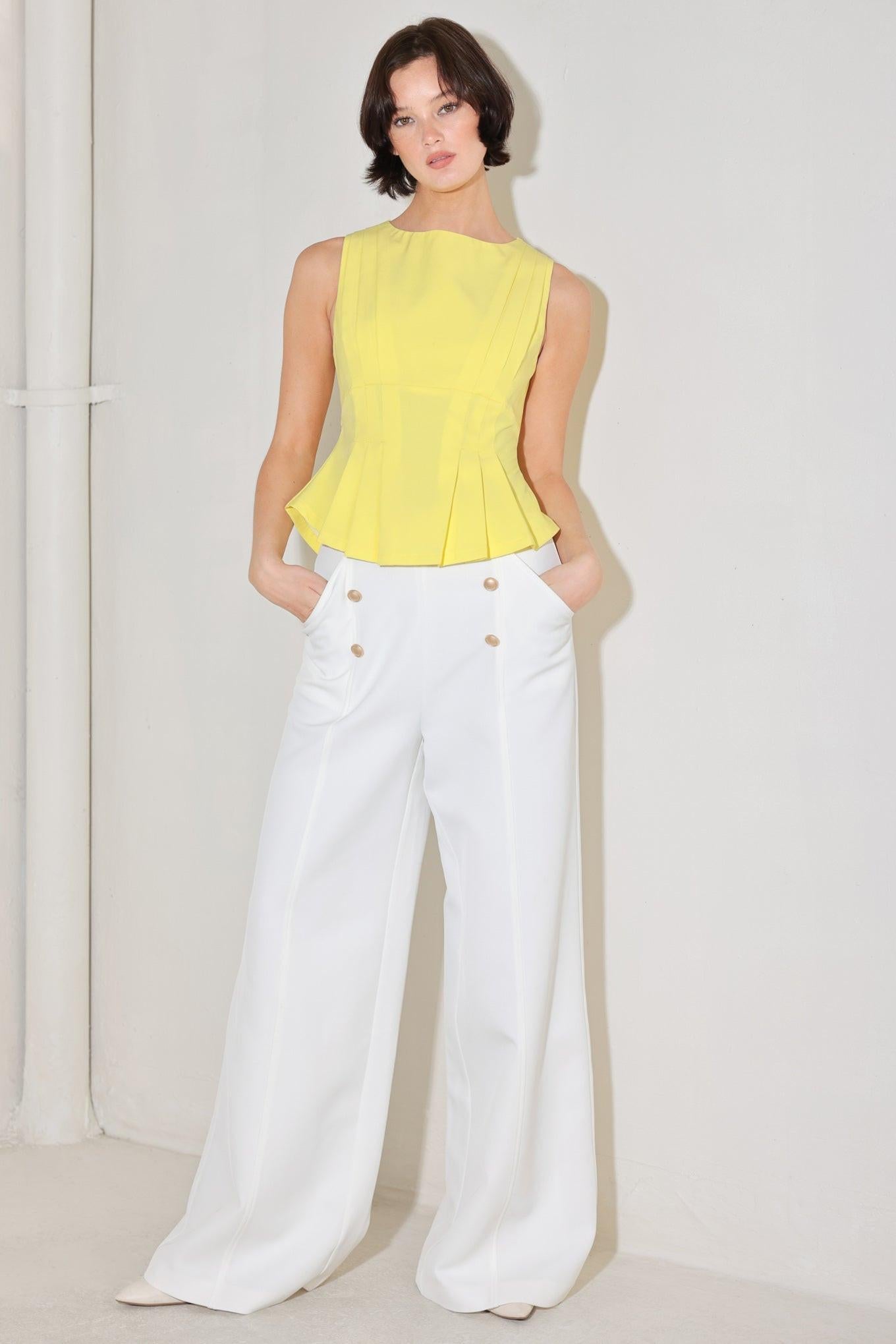 Modern Shape Yellow Woven Top, view 1 — Soul Flow Apparel