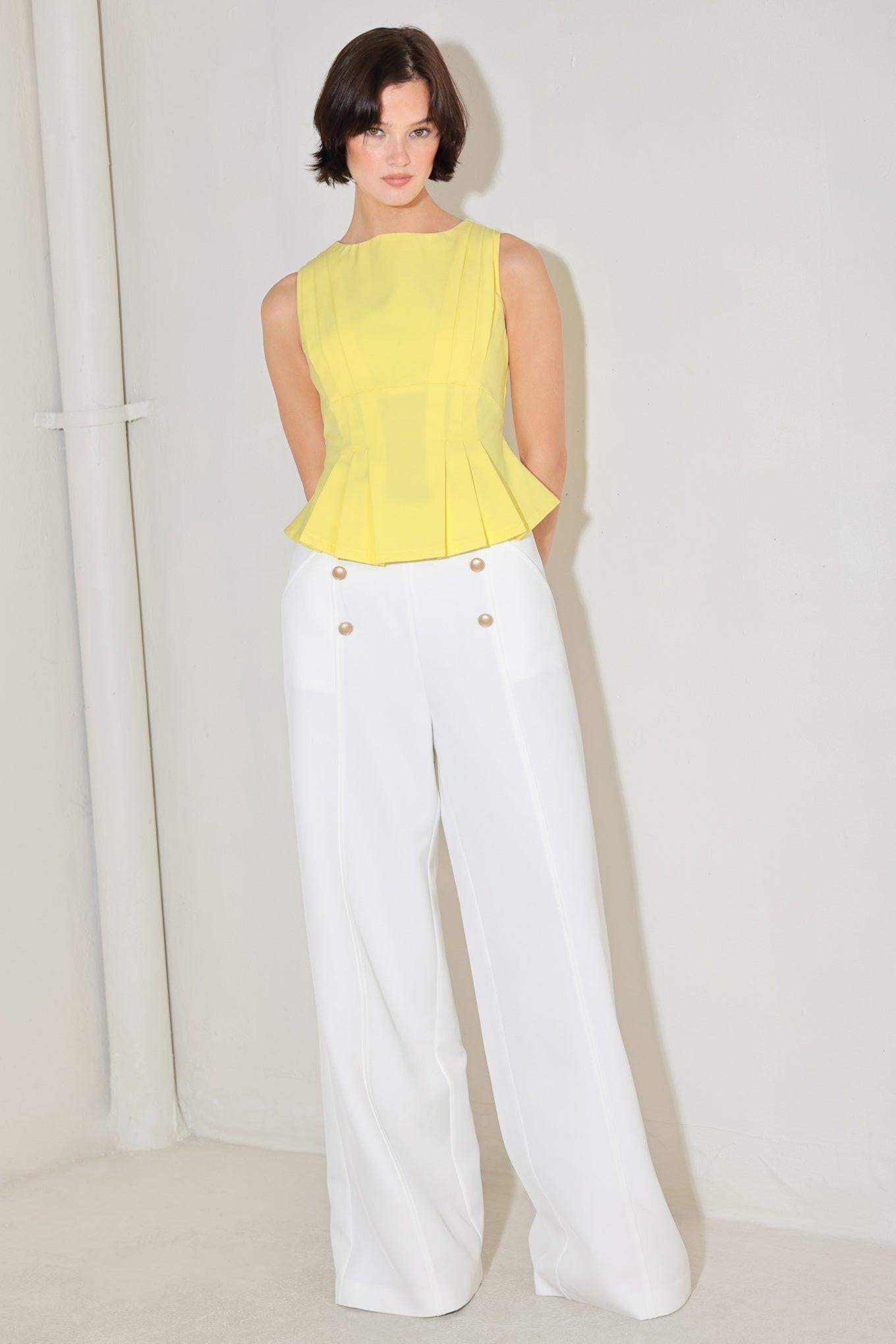 Modern Shape Yellow Woven Top, view 2 — Soul Flow Apparel