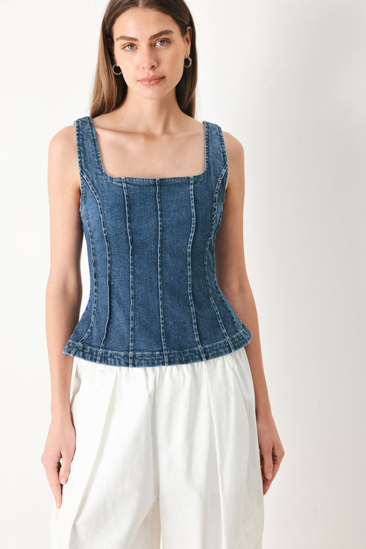 Honeyline Denim Top in indigo, view 2 — Soul Flow Apparel