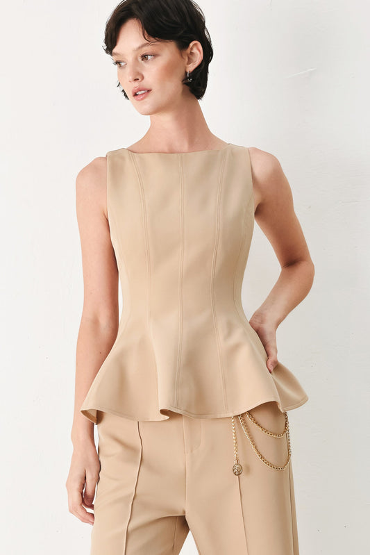 Crystal Bay Woven Top in camel, view 1 — Soul Flow Apparel