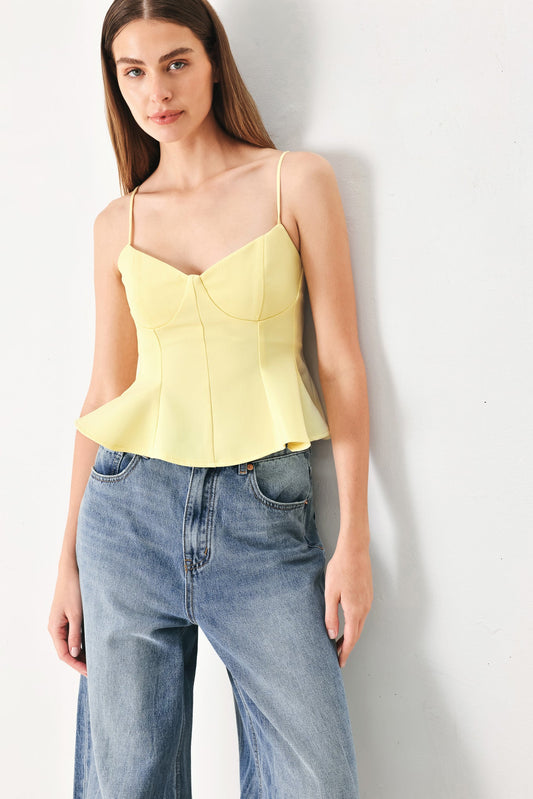 Sweet Sunshine Woven Cami Top in yellow, view 8 — Soul Flow Apparel